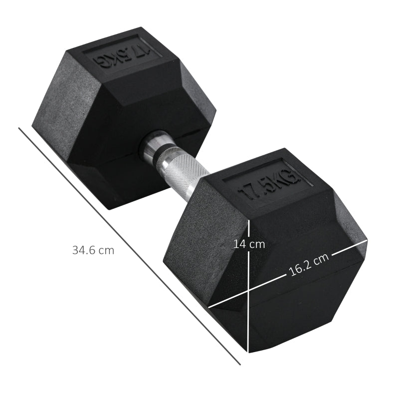 Dumbbell 17.5KG Single Hex Portable Hand Weight Rubber