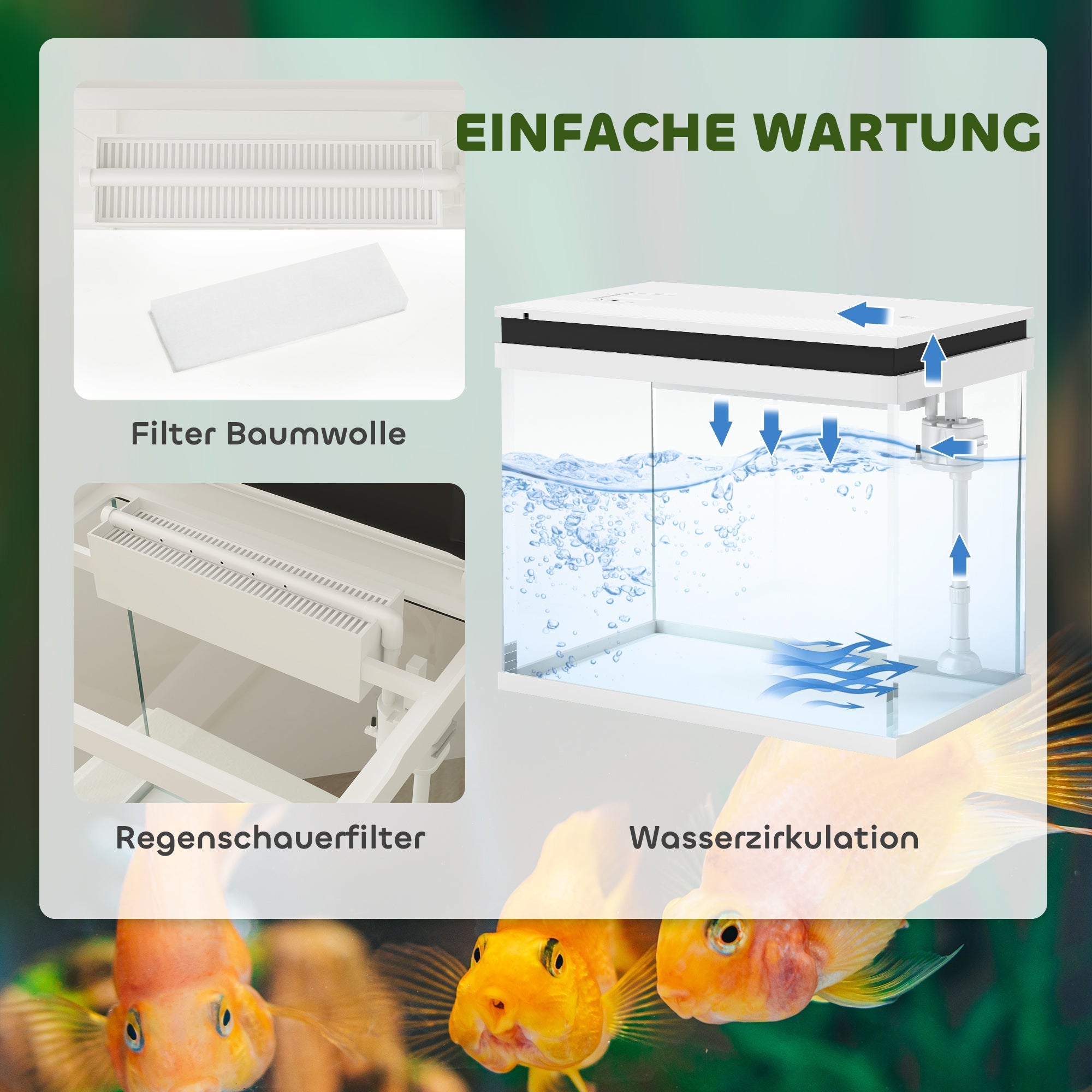 Aquarium, 41 Liter Glas mit Filtersystem, LED-Beleuchtung, Weiß