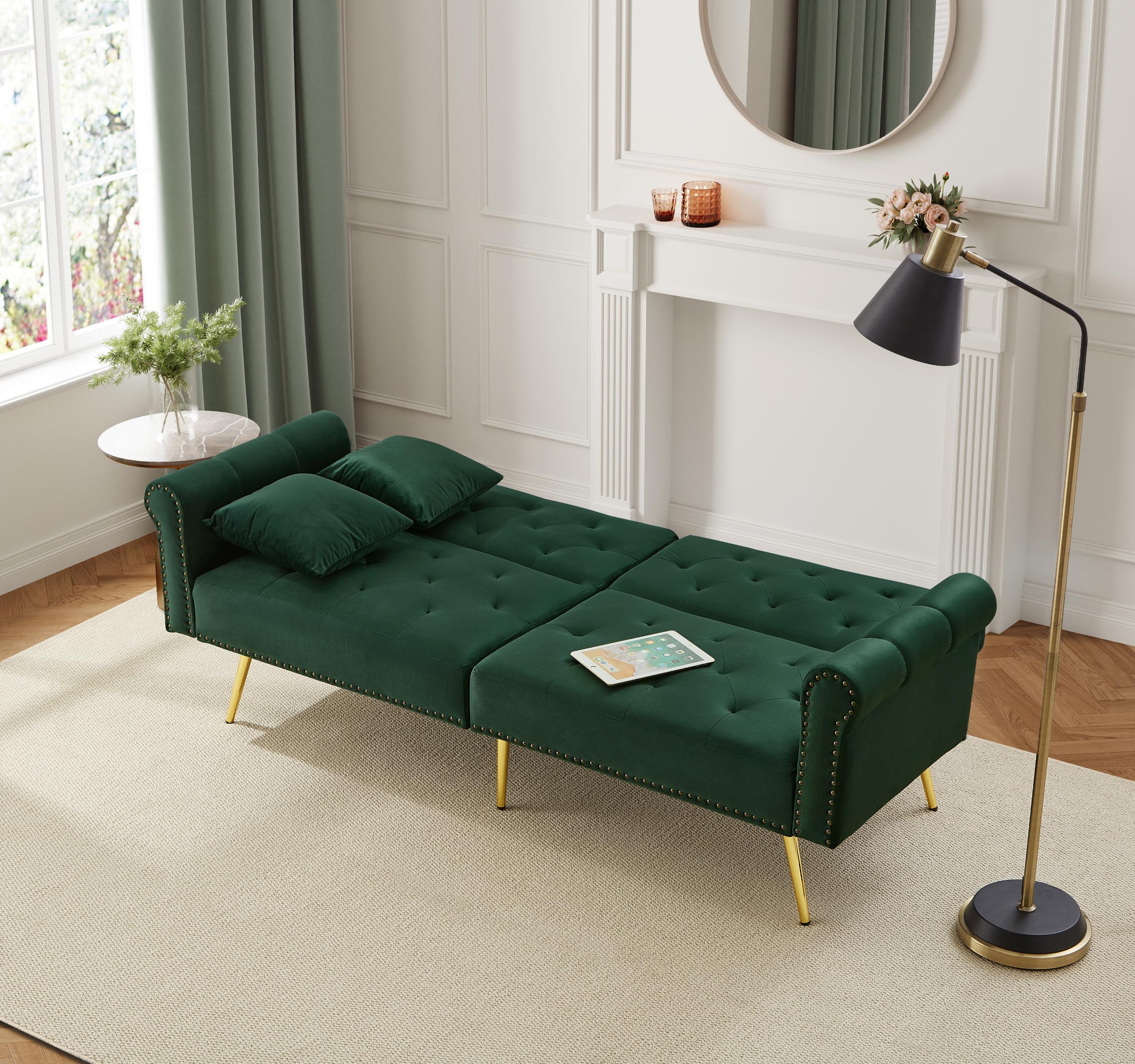 Sofa Bed, 2-Seater Adjustable Backrest Space-Saving, Velvet