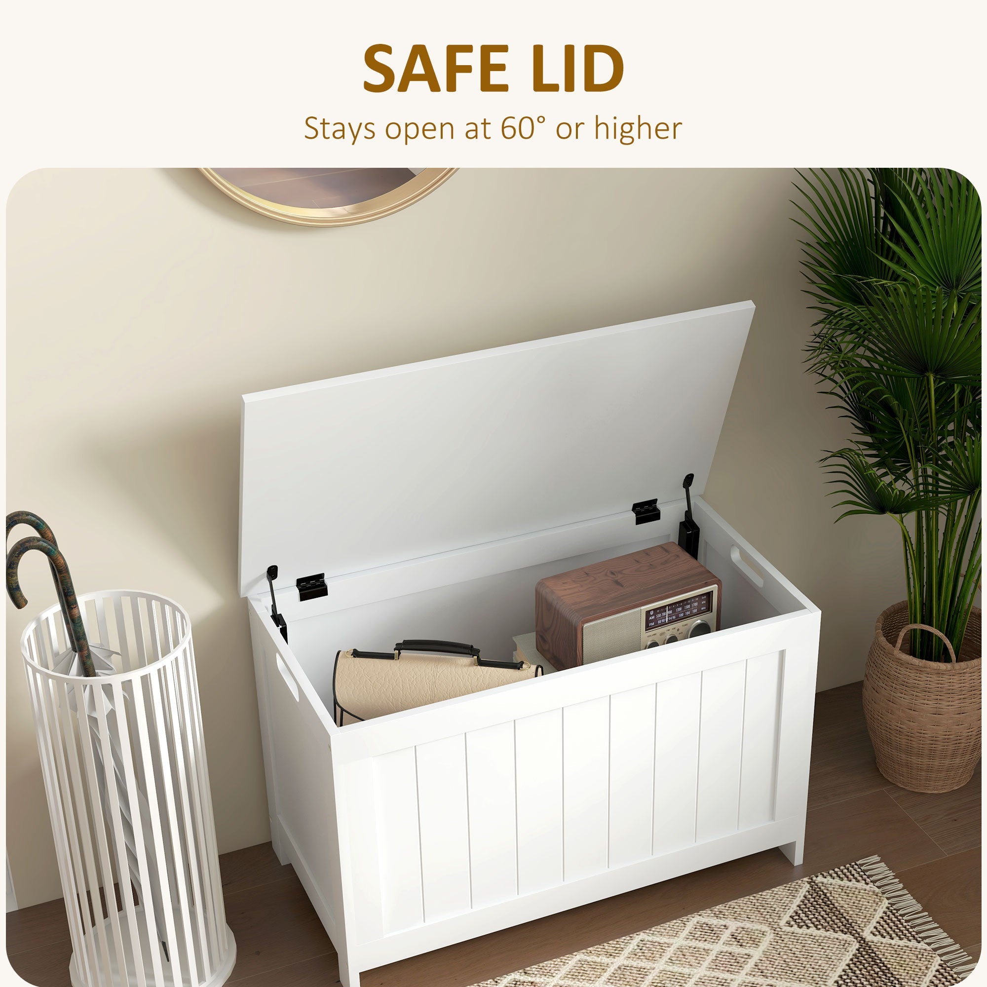 Storage Chest, Modern Storage Trunk with Safety Hinges, White