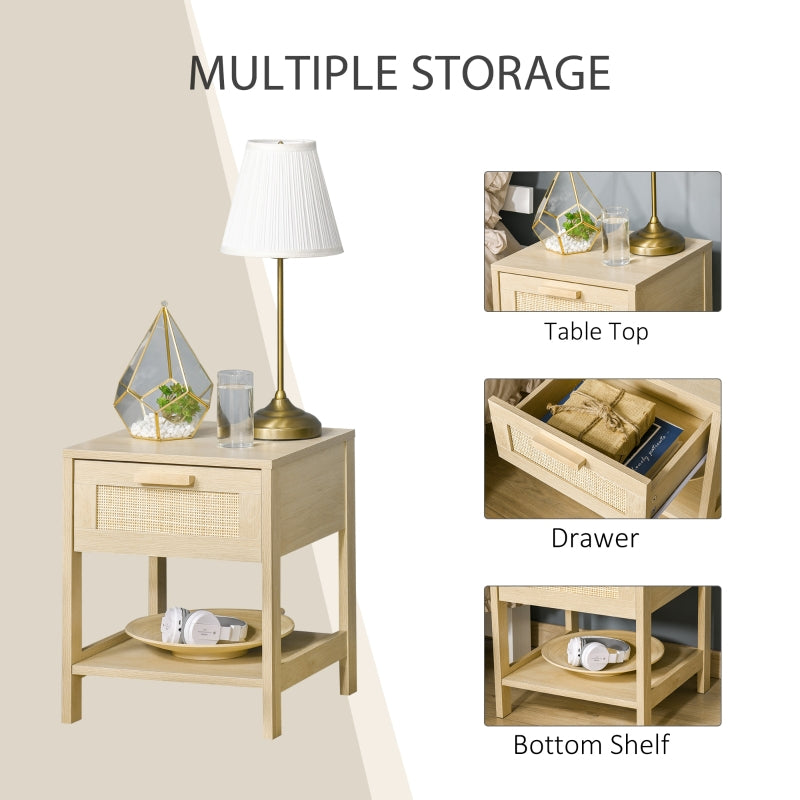Nightstand Bedside Table Rattan Drawer Storage Shelf MDF