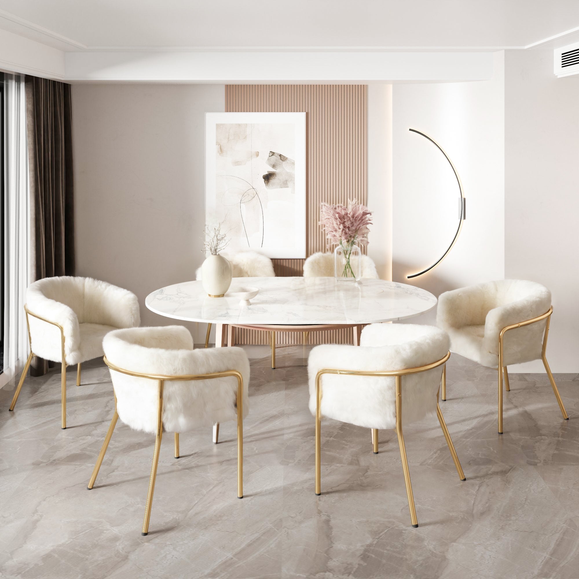 Leisure Chair, Single Dressing Dining Chair with 4 Metal Legs, Imitation Rabbit Down Beige