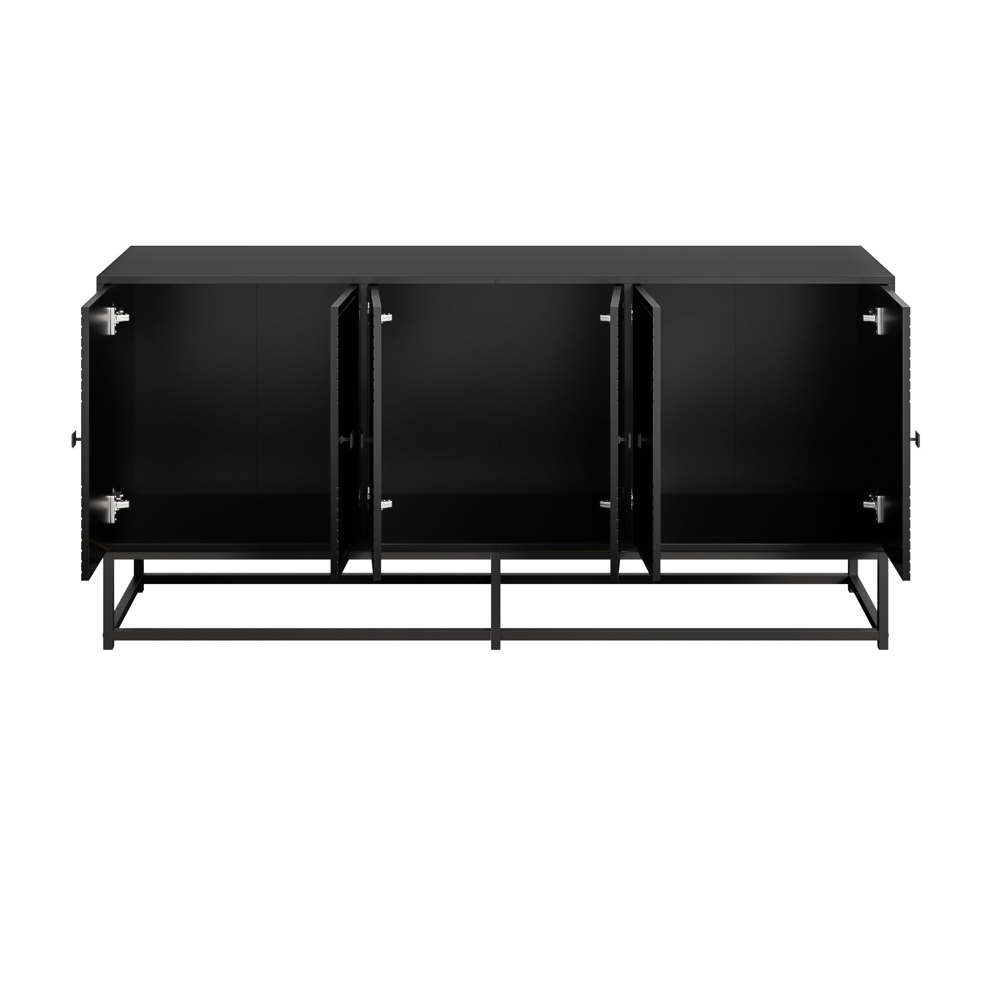Sideboard Cabinet 3 Double Doors Large Storage Matte Finish - Black