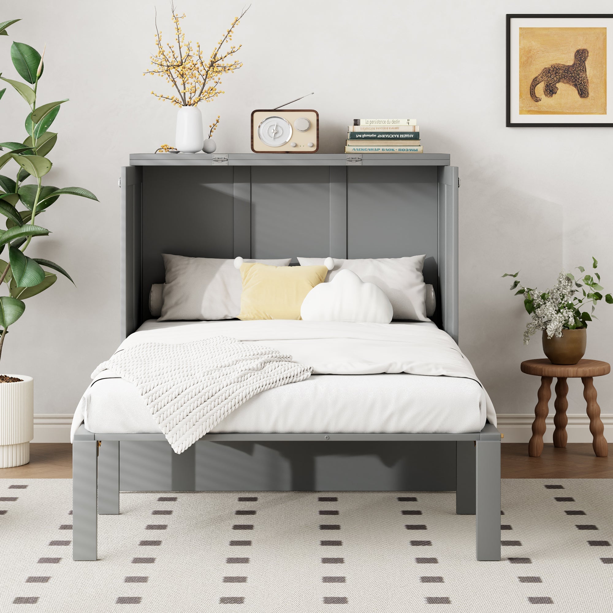 Wall Bed, 90x200 cm, Slatted Frame, Grey