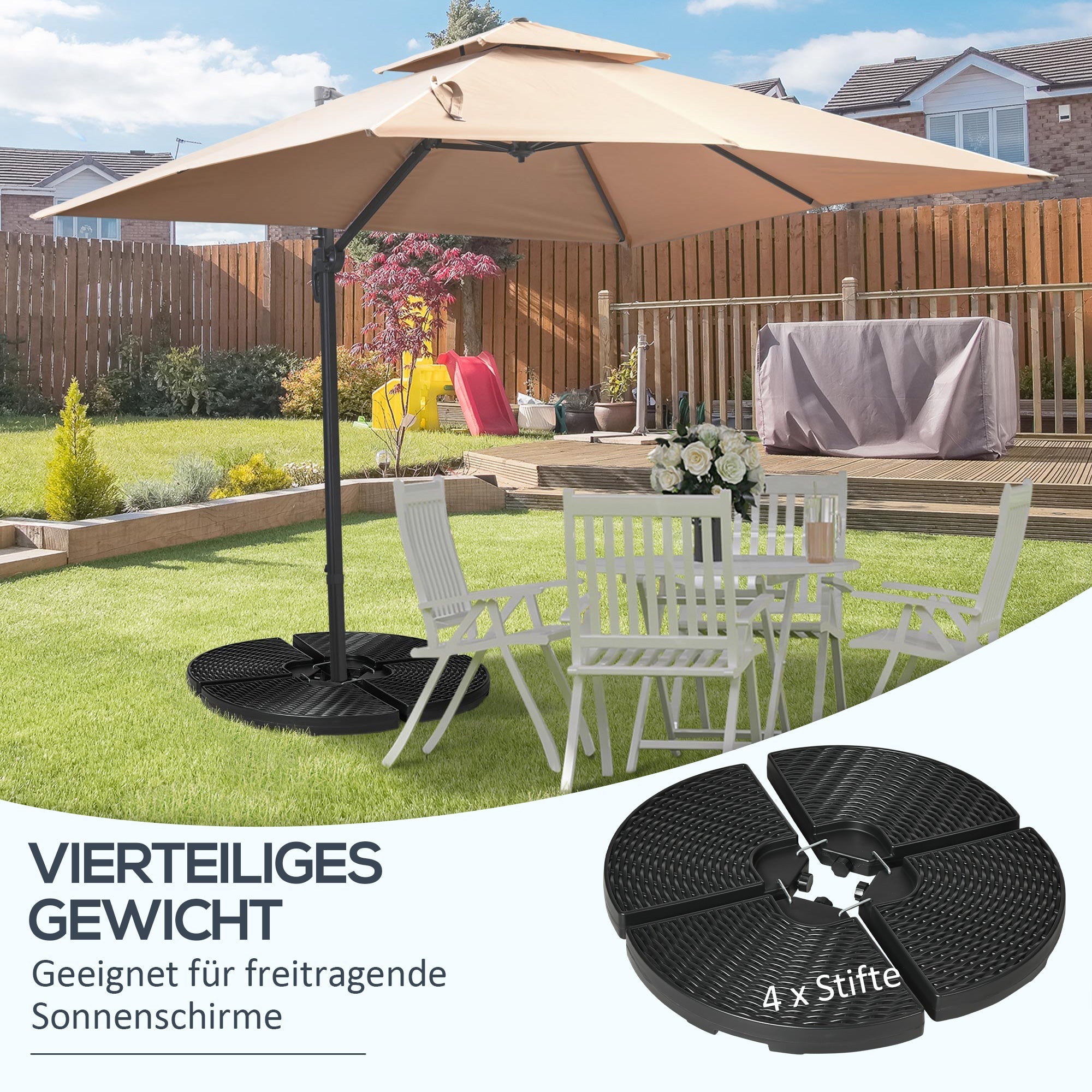 Parasol Weight Cantilever Base 52kg Water/68kg Sand Weatherproof HDPE