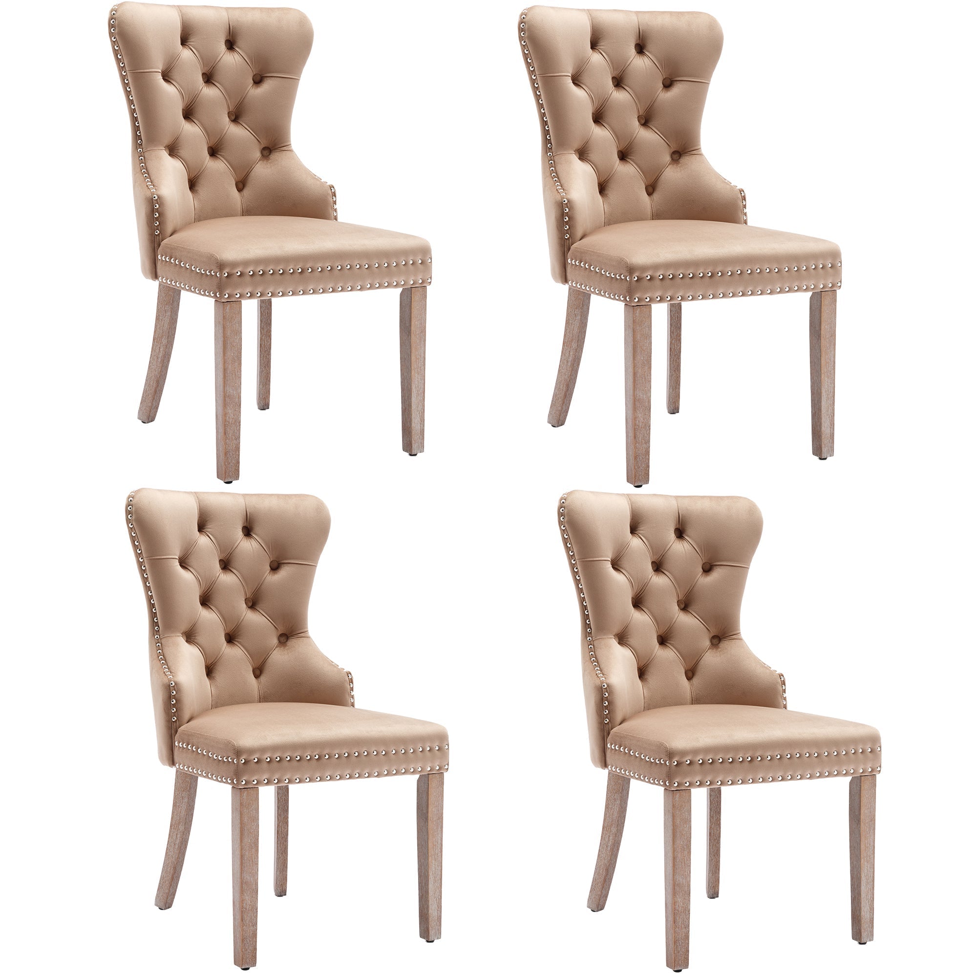 Dining Chair Set of 4, Upholstered Door Knocker Back Nailhead Trim, Brown Velvet