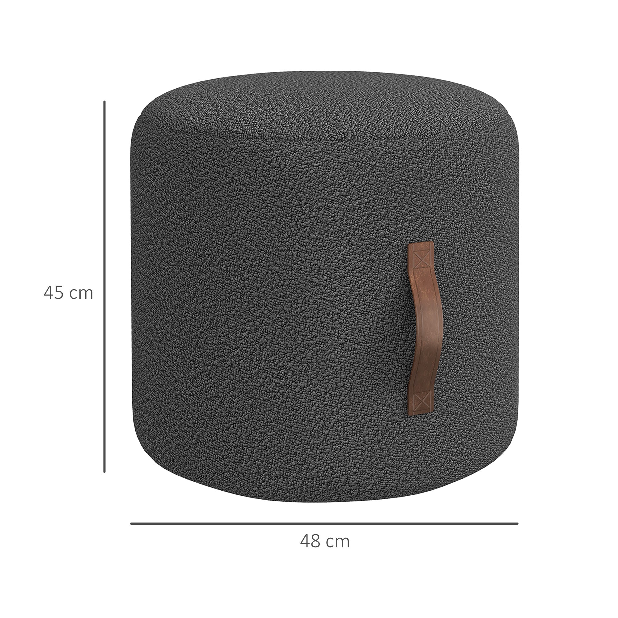 Round Ottoman/Stool Upholstered Footrest Handle Ø48x45cm, Dark Grey