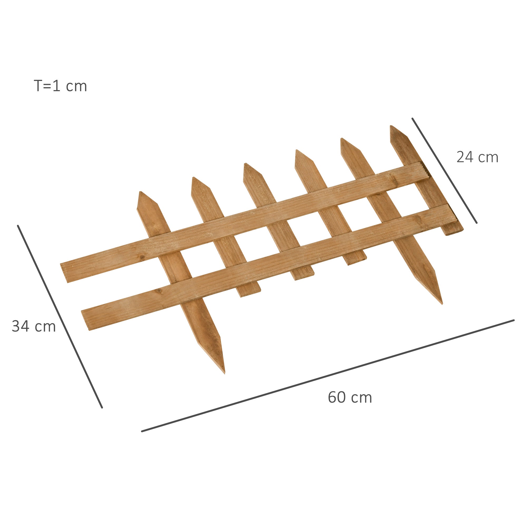 Wooden Border Fences for Lawn Edging, Pack of 12, Brown
