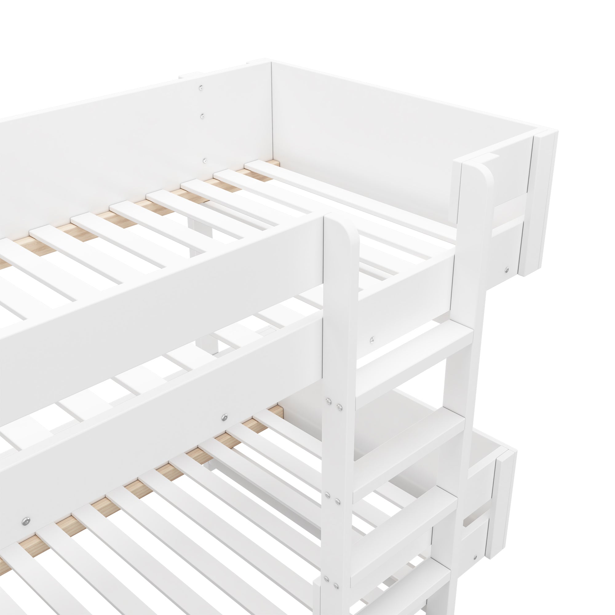 Children's Bunk Bed with Stairs and Reinforced Railing, 90x200cm, White