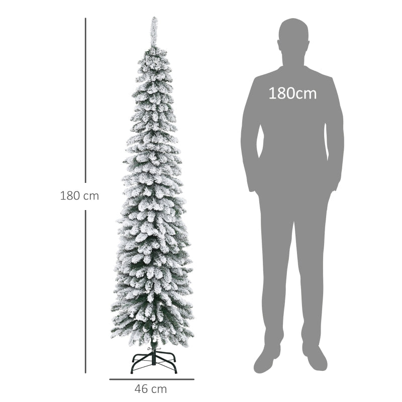 Artificial Christmas Tree, Slim Snow-Covered Fireproof, Green/White