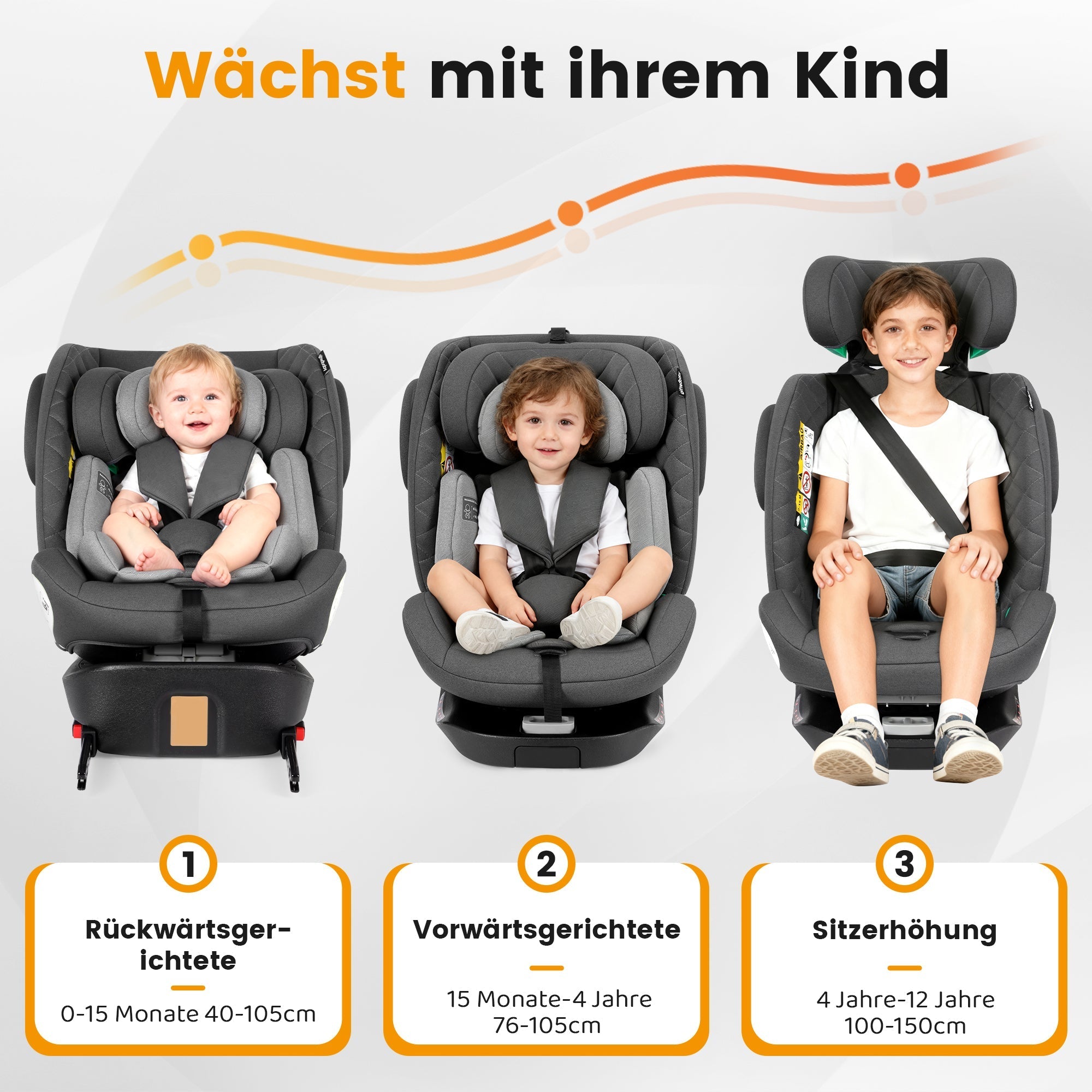 Child Car Seat 360° Rotating i-Size ISOFIX 40-150cm (0-36kg) Grey