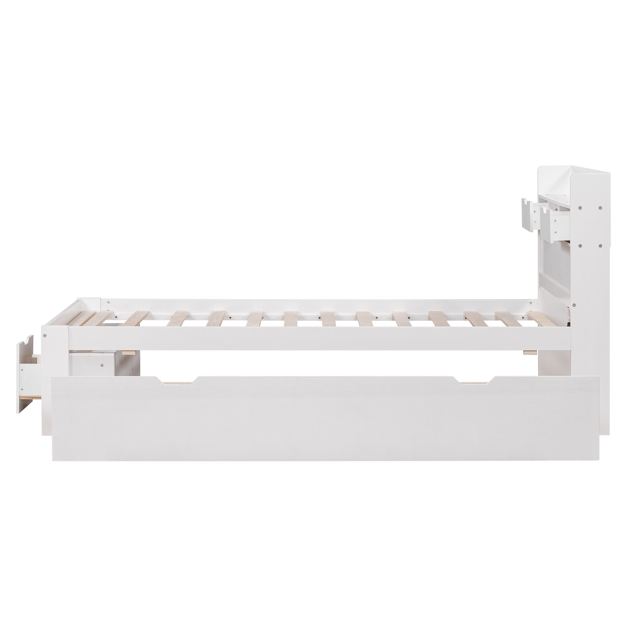 Single Bed Multifunctional 90x190cm with USB Port Drawer & Large Storage White