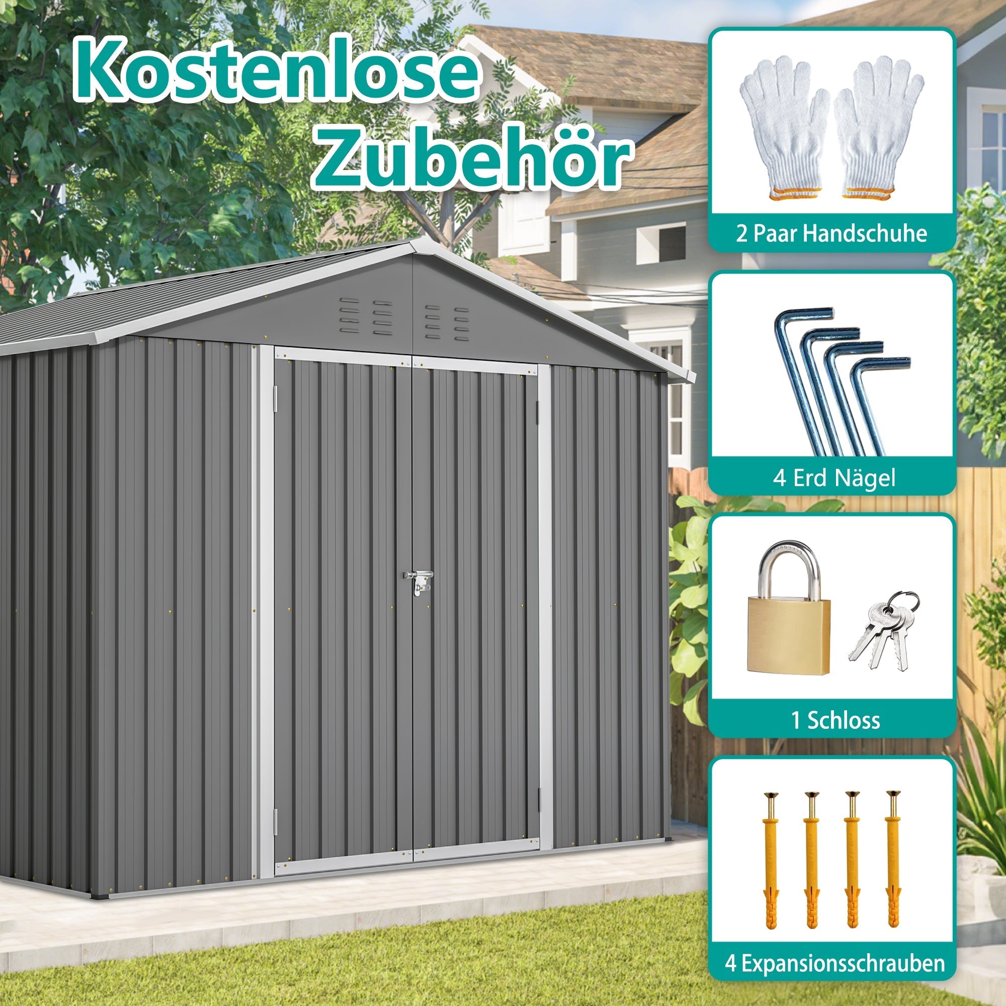 Metal Tool Shed, 8x6FT Folding Door, Anthracite Grey