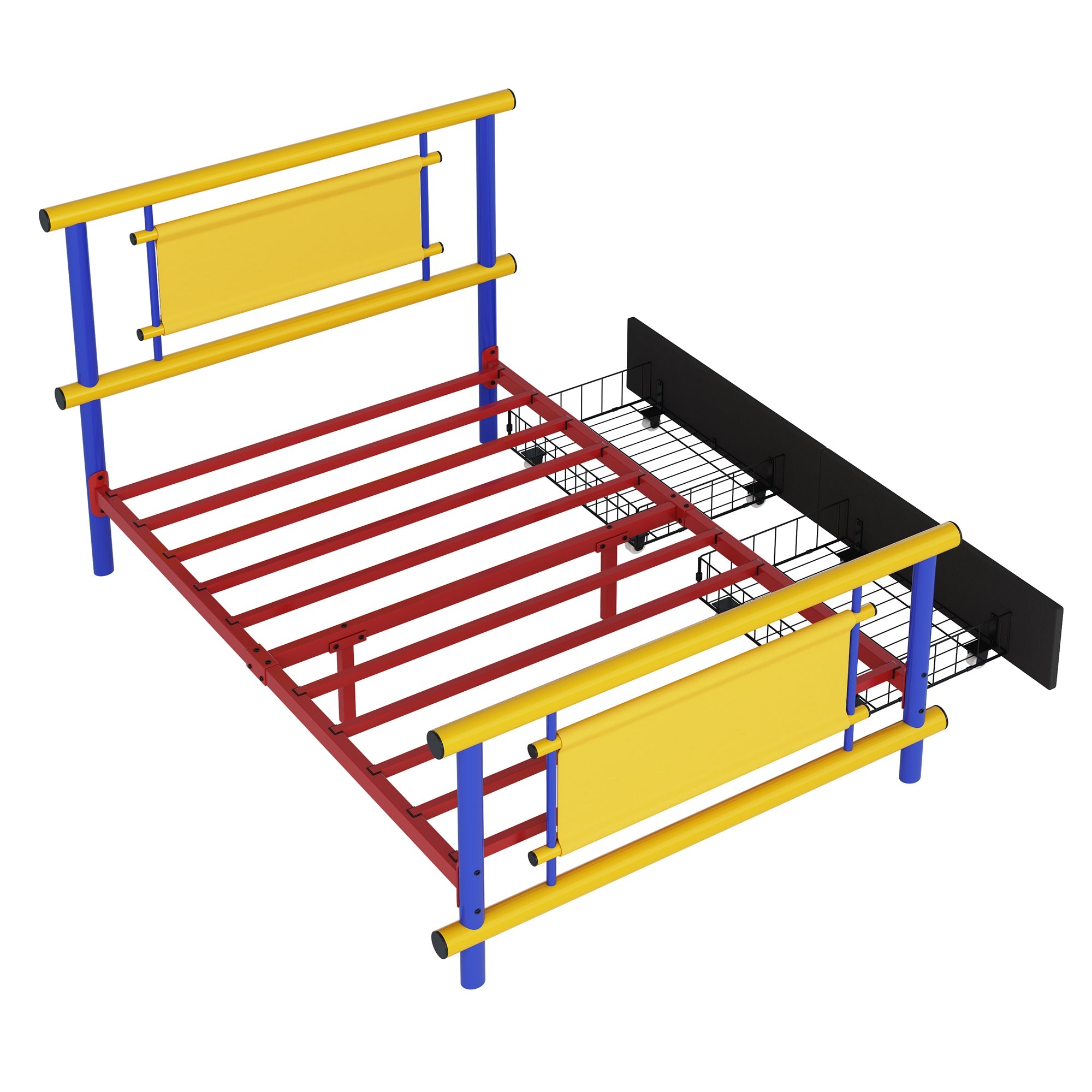 Metal Bed Frame for Children with Drawers, 90x200cm Space-Saving Platform Bed, Steel Construction