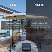 Parasol 4.5m Double LED Solar Garden Umbrella Light Grey Black