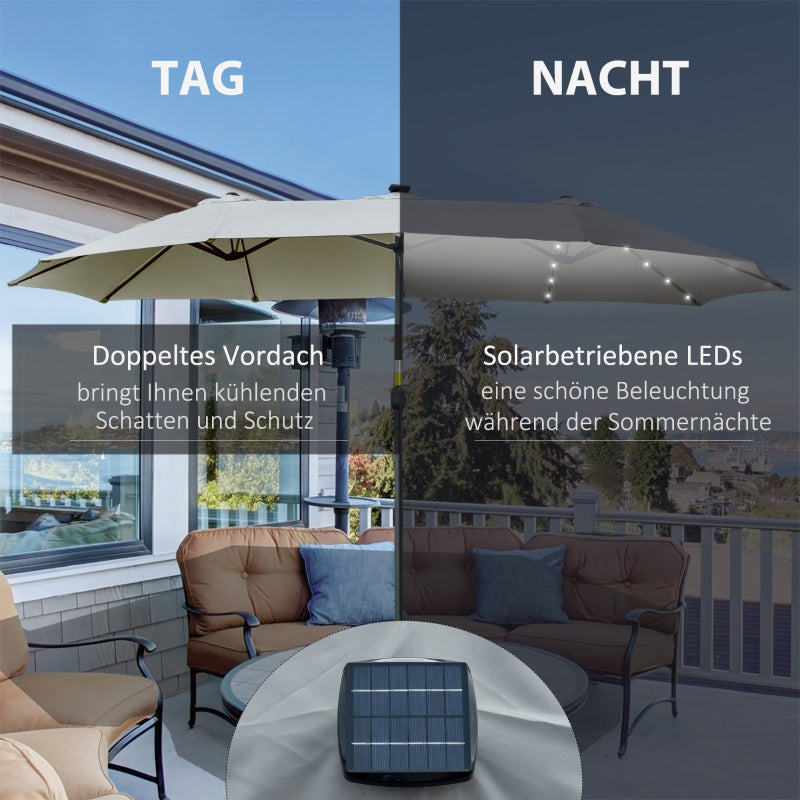 Sonnenschirm 4,5m Doppel-LED Solar Gartenschirm Hellgrau Schwarz