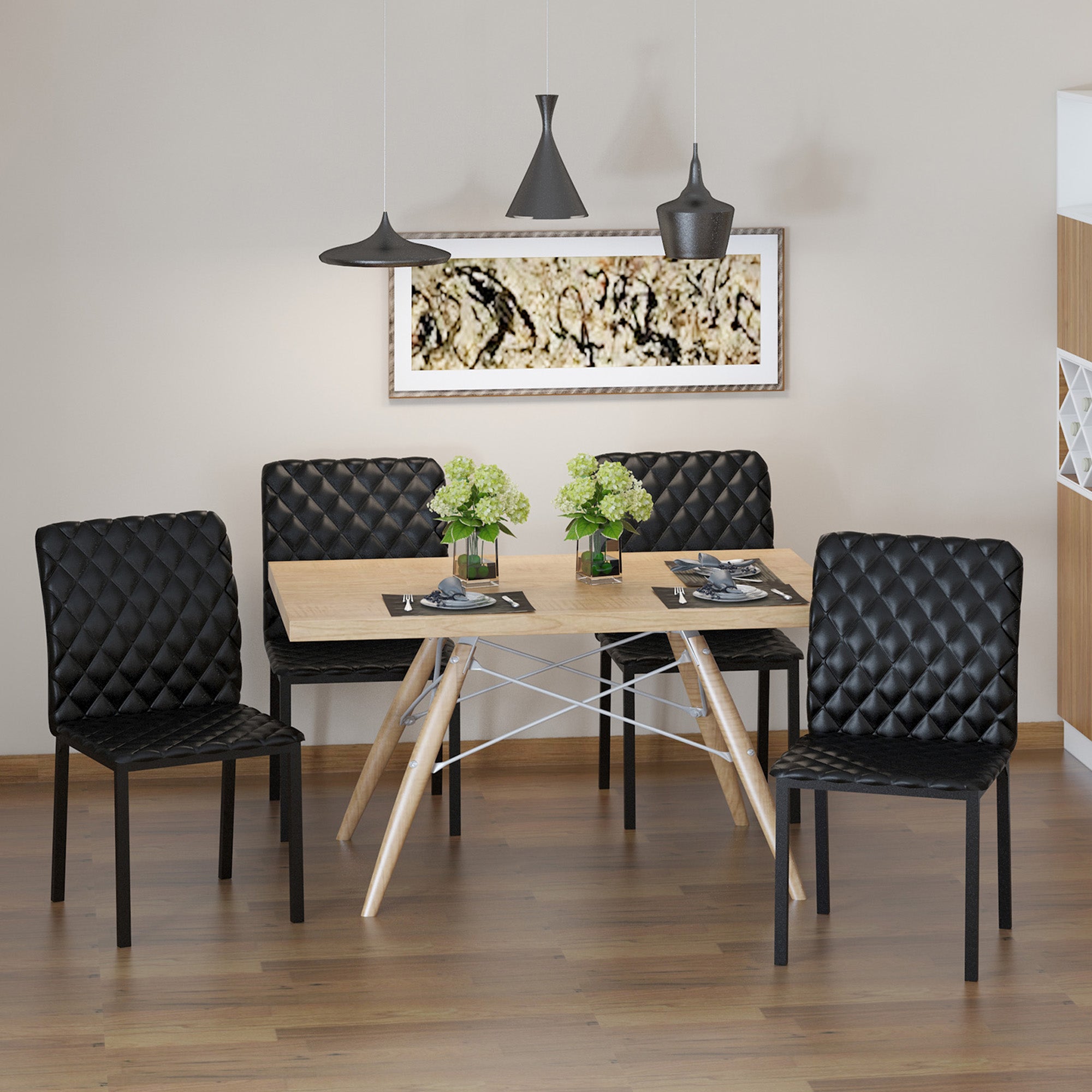 Dining Chairs, Set of 4 Upholstered Steel Legs, Black