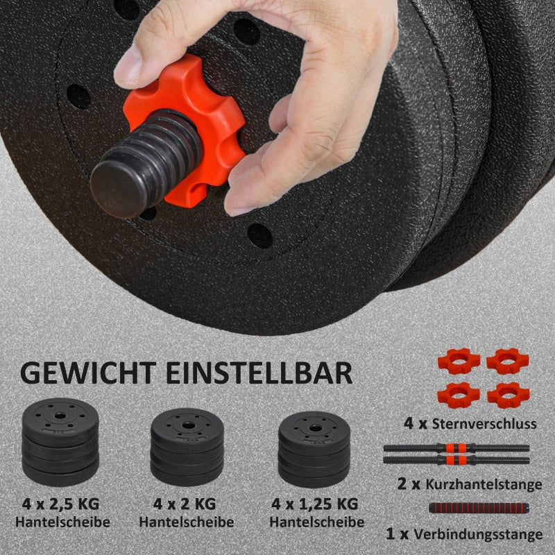 Dumbbell Set 20 kg adjustable with barbell for strength training and weight lifting