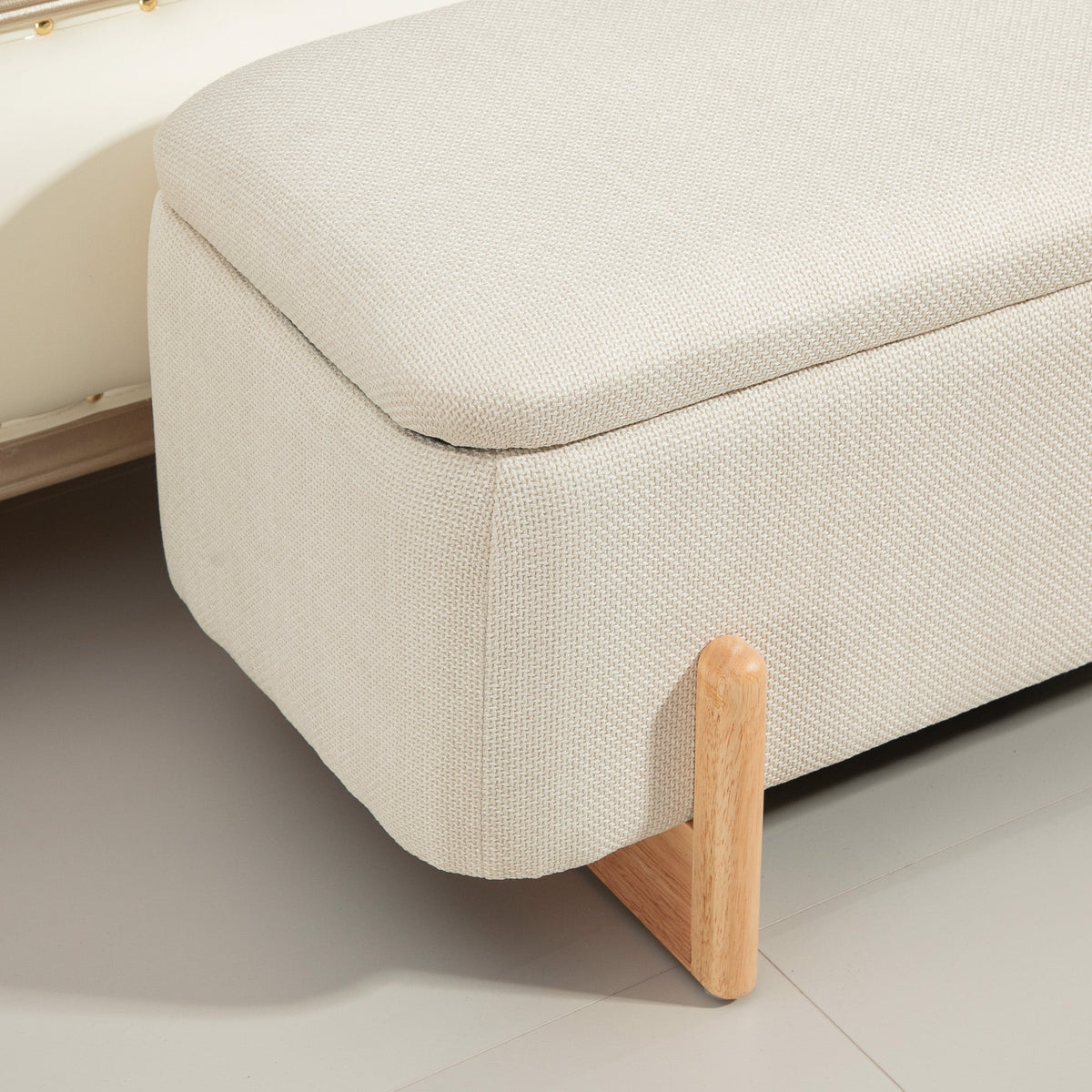 Storage Bench, Upholstered with Safety Hinges & Wooden Legs, Linen Look