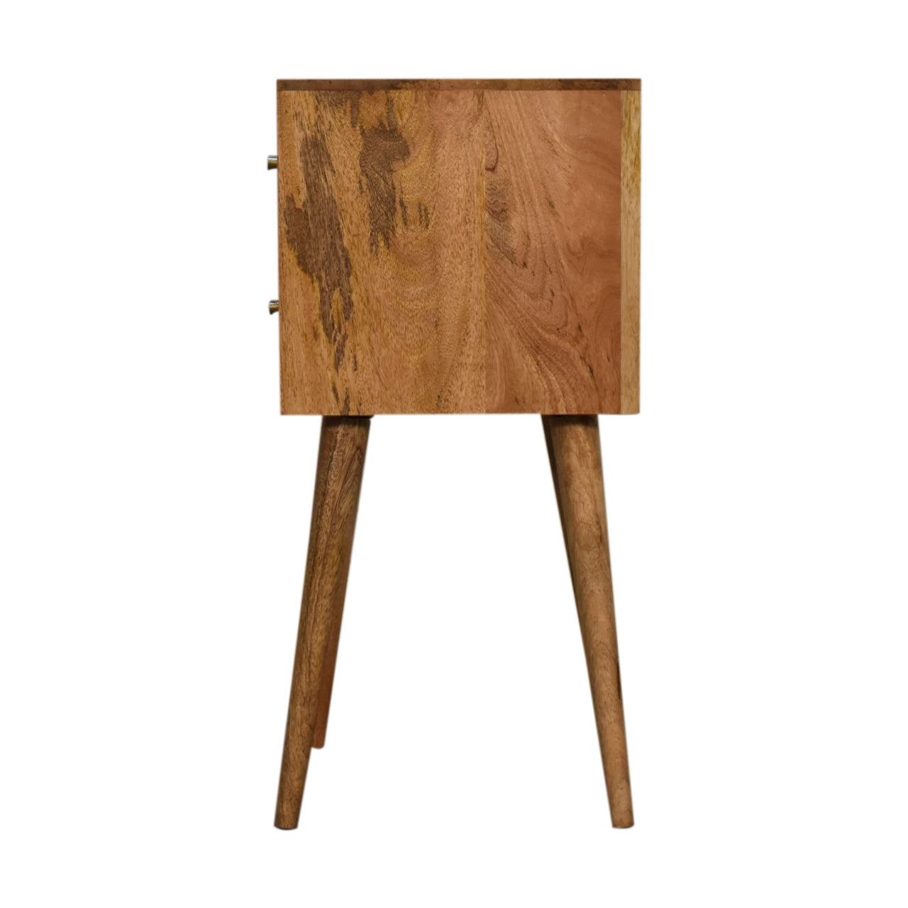 Solid Wood Mini Cube Carved 2 Drawer Bedside, Brown