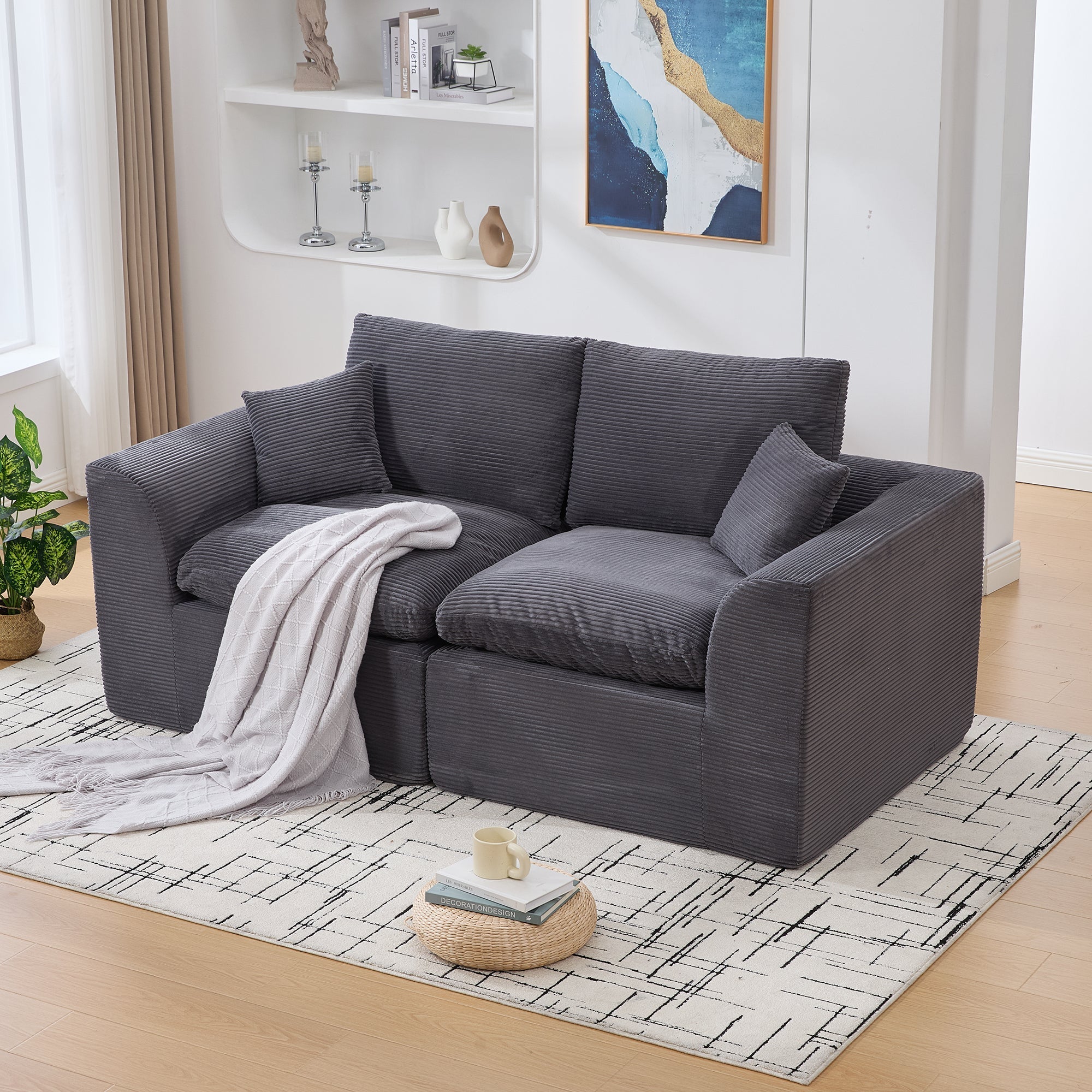 Two-seater Sofa Modern Minimalist Nordic Style with Cushions Fabric