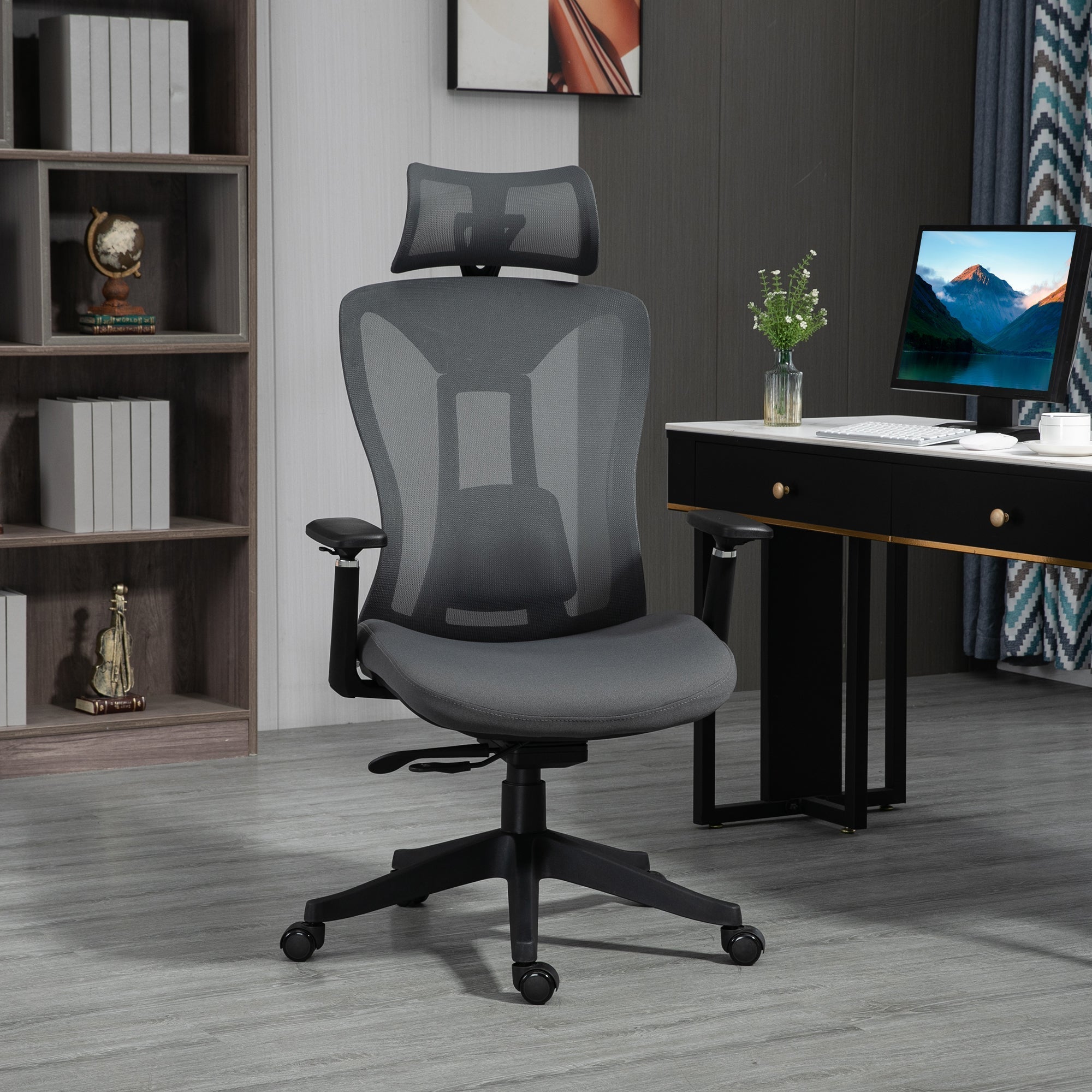 Office Chair Ergonomic Desk Chair Reclining Function Mesh Gray