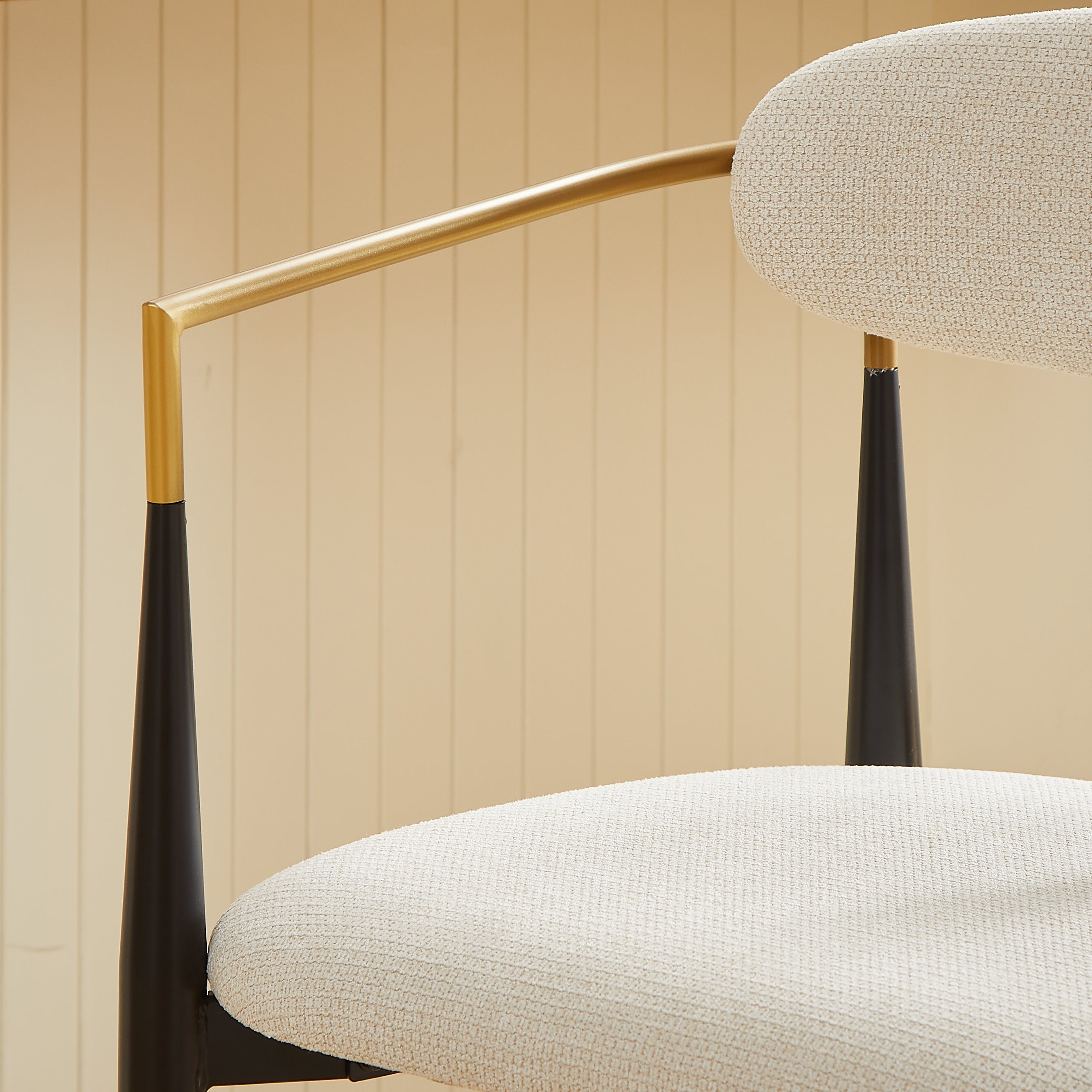 Set of 2 Bar Stools Armrests French Country Style Black/Gold - Cream Fabric