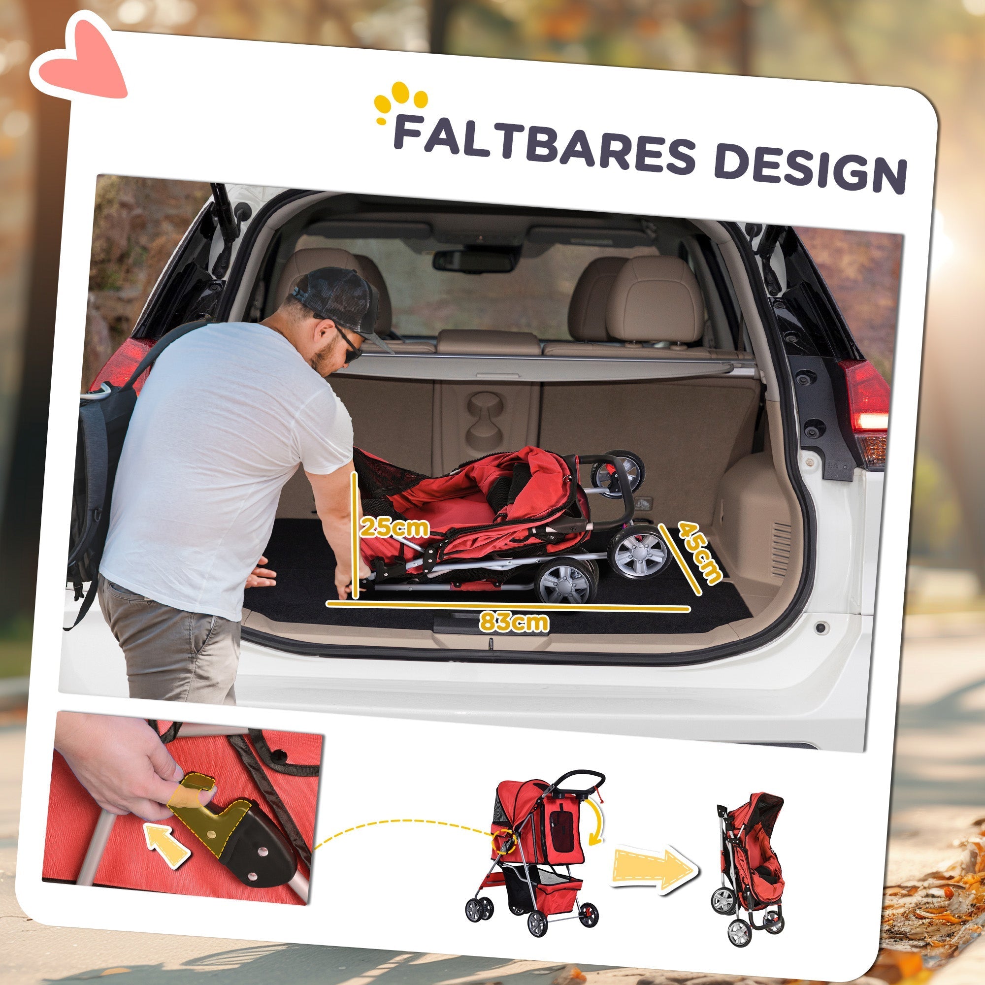 Dog Buggy, Lightweight & Foldable, Red