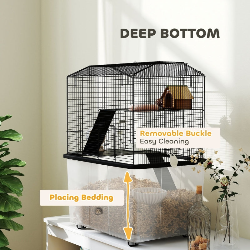 Three-Tier Gerbil Cage, Hamster Cage with Wheels, Deep Bottom, Food Dish, Water Bottle