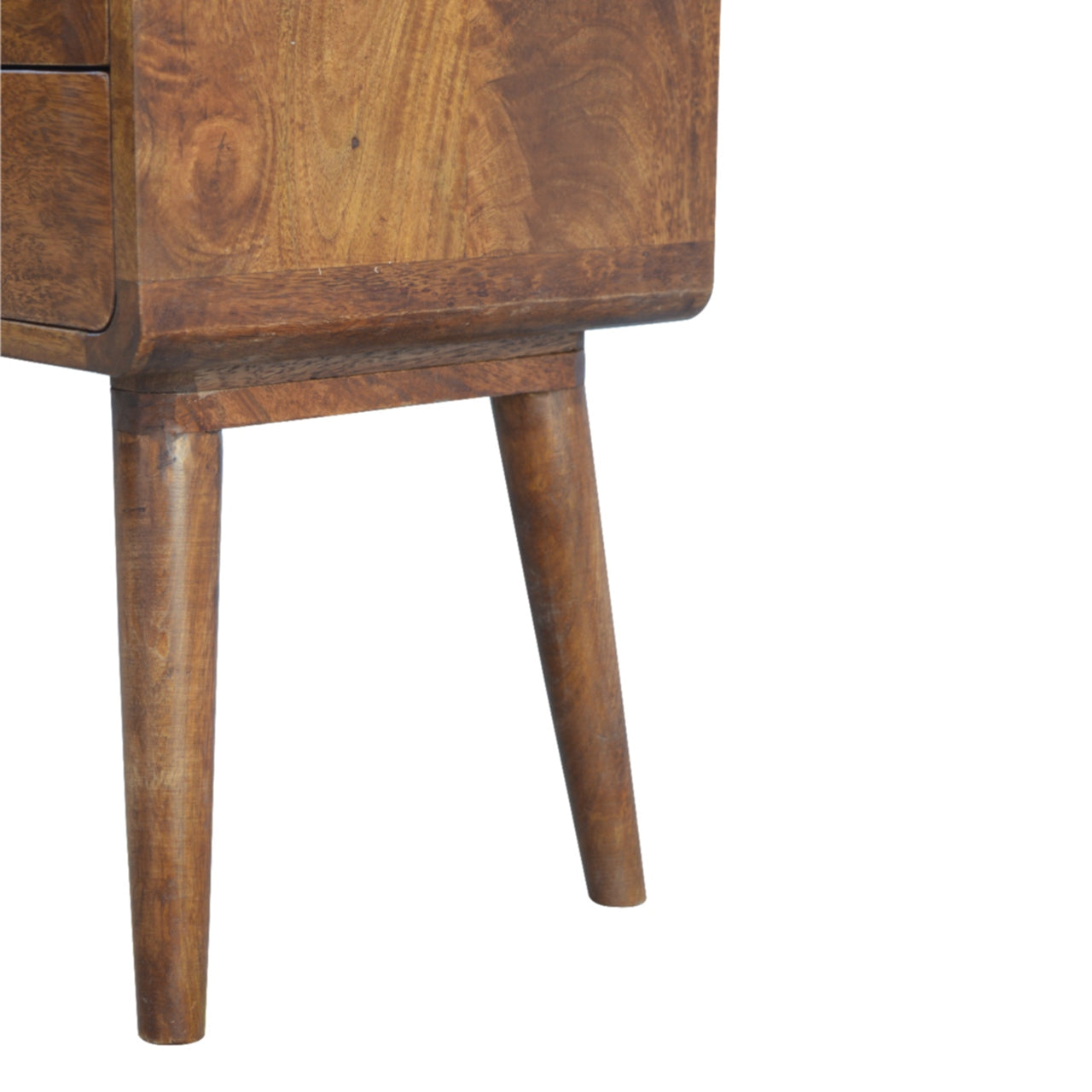 Solid Wood Bedside, Curved Chestnut with 2 Drawers, Dark Brown