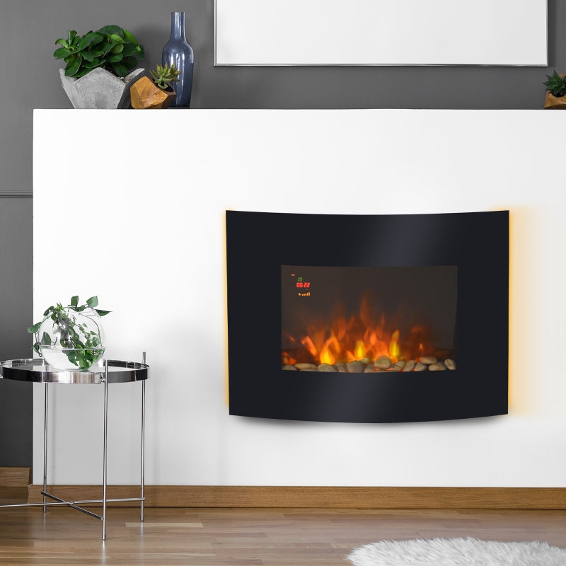 Electric Fireplace, Wall-Mounted 65 x 11.4 x 52cm, Glass and Metal