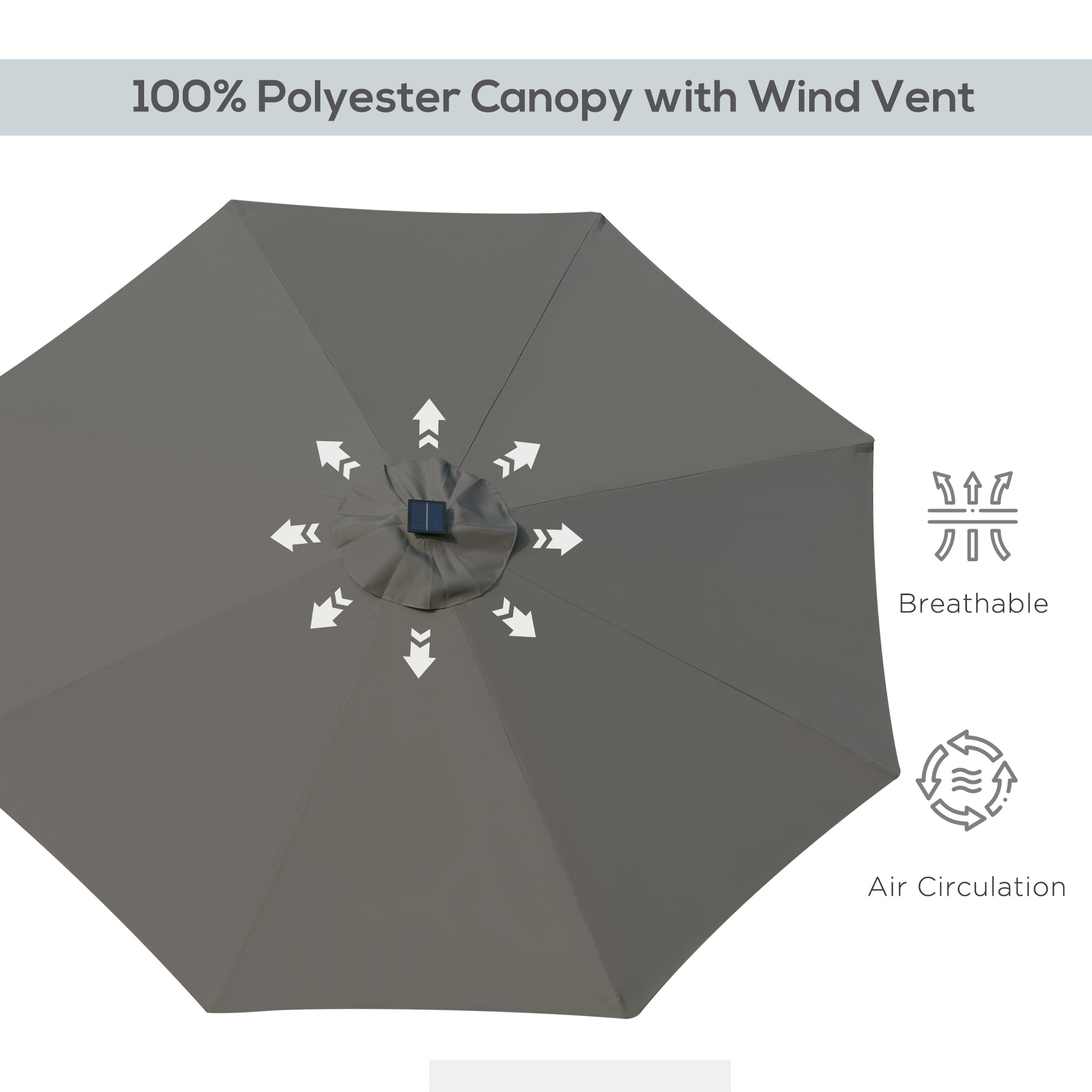 2.7m Patio Umbrella Parasol with Tilt Crank and 24 LED Lights - Grey