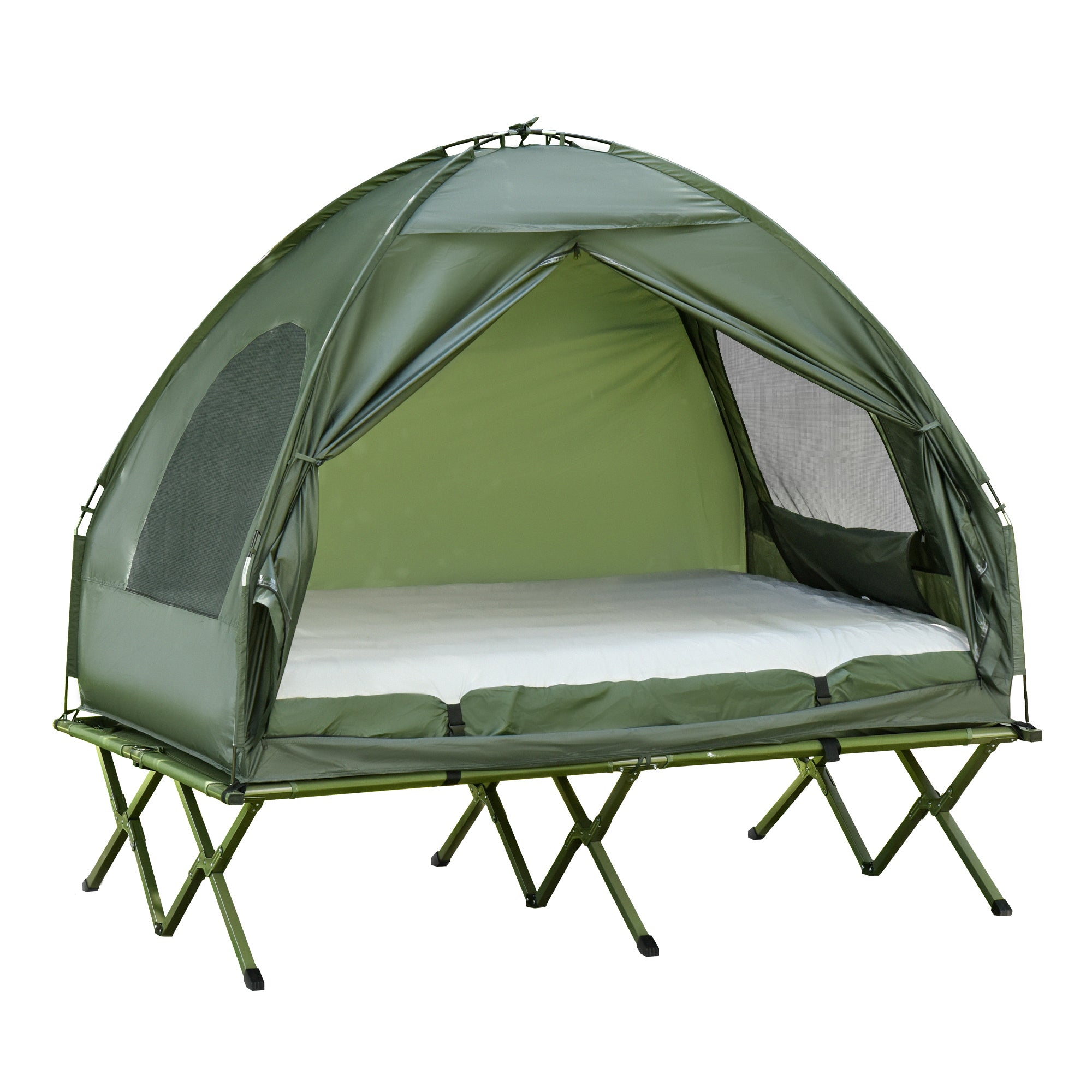 Elevated Camping Bed Dome Tent & Air Mattress with Pump, Taffeta, Green
