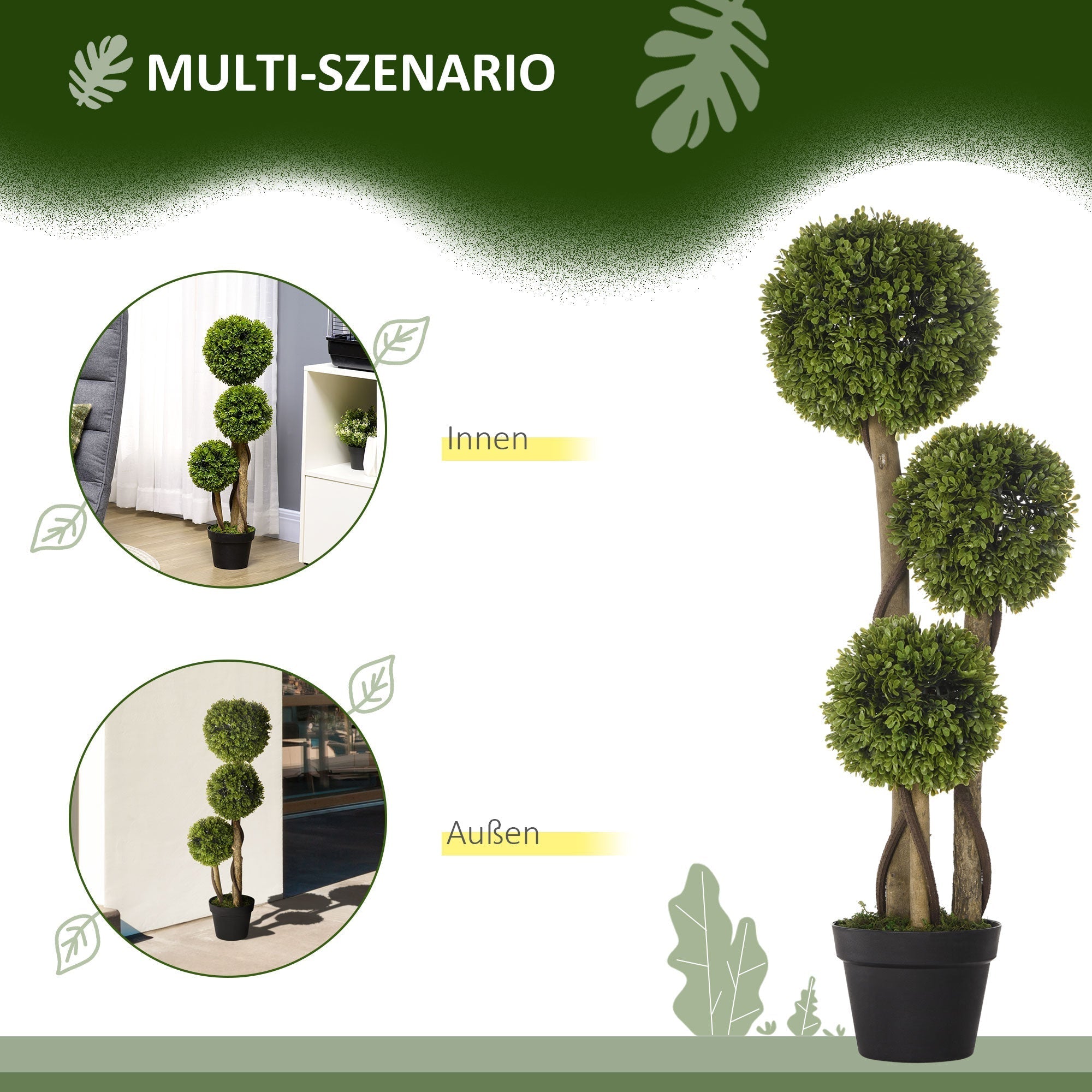Artificial Boxwood Tree 90 cm UV Protection, Light Green