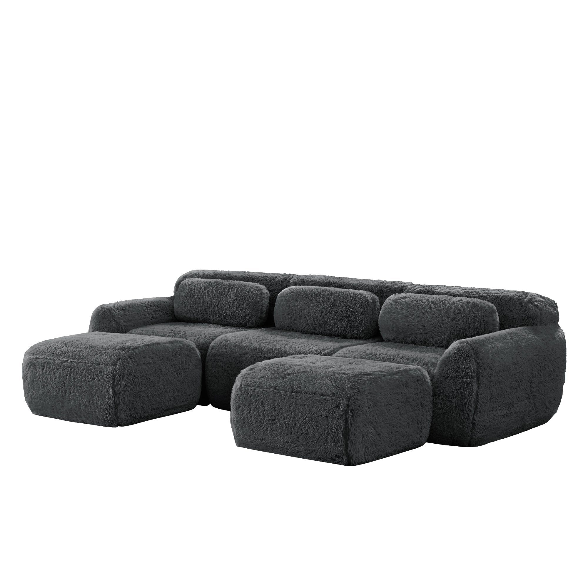 U-shaped Modular Sofa Plush Fabric High-Resilience Foam - Grey