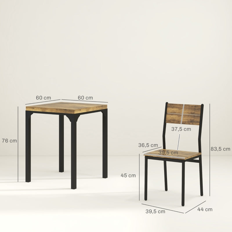 3-Piece Dining Set 1 Table 2 Chairs - MDF/Metal Brown