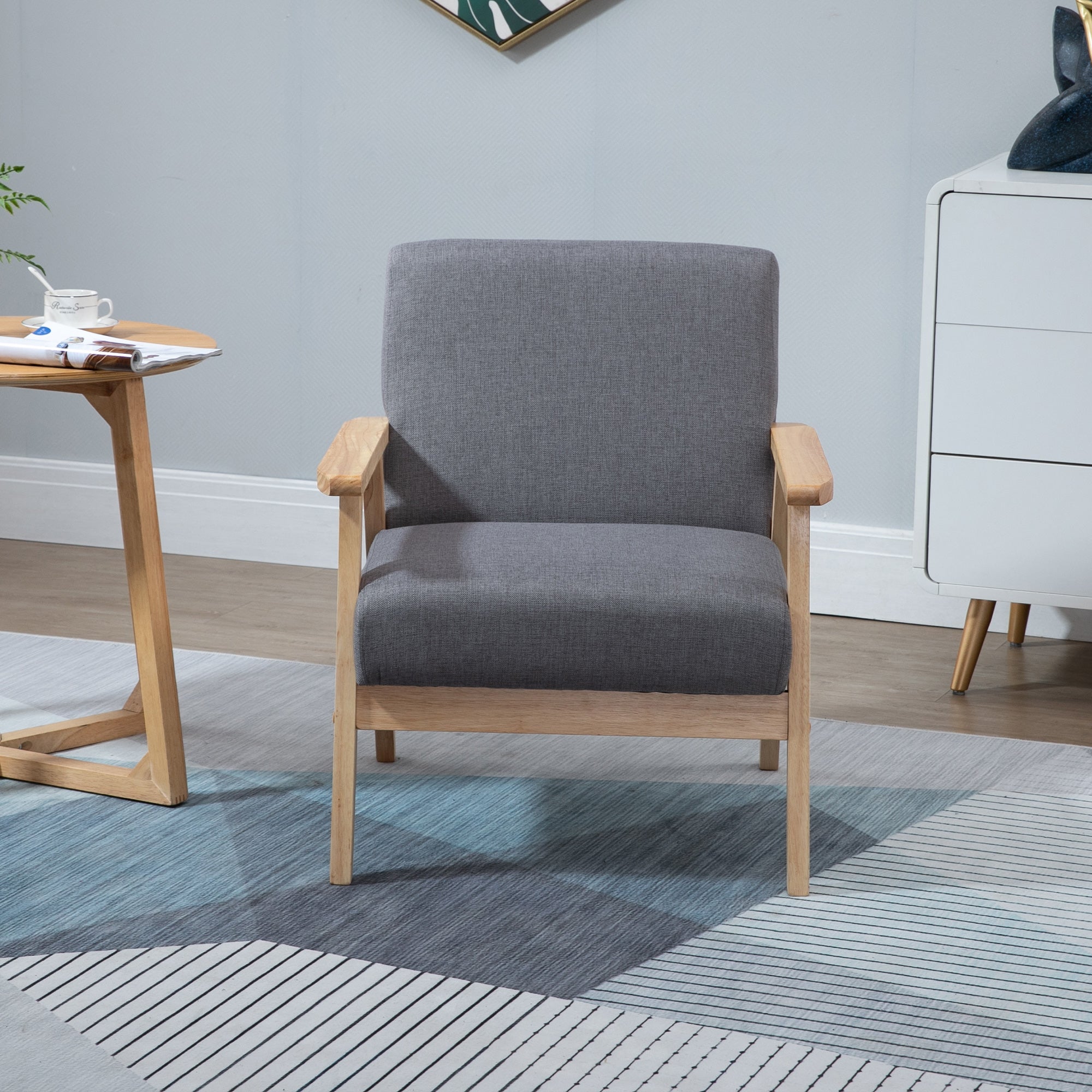 Wingback chair with armrests, upholstered, grey linen look