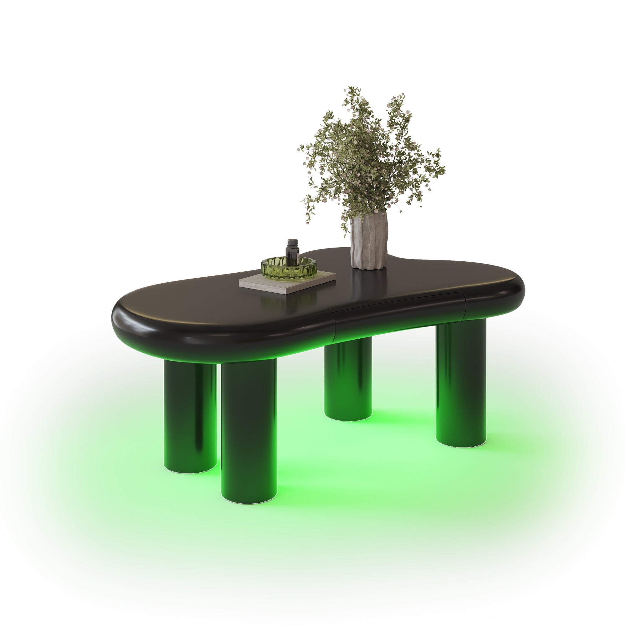 Coffee Table, Cloud-Shaped with 16-Color LED & Drawer, Black MDF