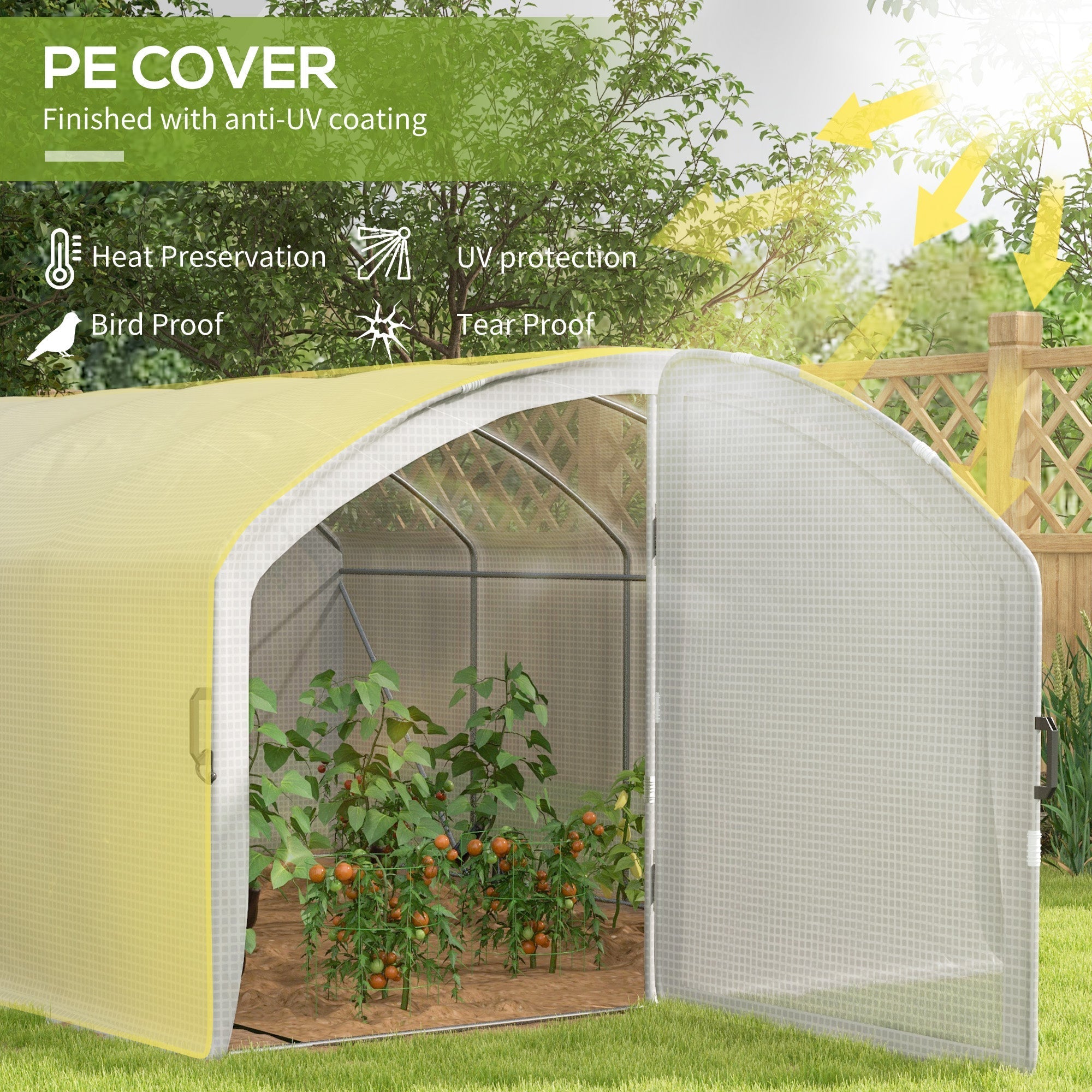 Polytunnel Greenhouse Walk-in 4 x 3 x 2m UV-resistant PE Cover Galvanised Steel Frame, White