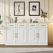 Sideboard Buffet Storage Cabinet 140cm 4 Drawers 4 Barn Doors White Wood