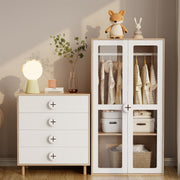 Wardrobe and Chest of Drawers Combination Set, Lacquered Panels and Chipboard, White