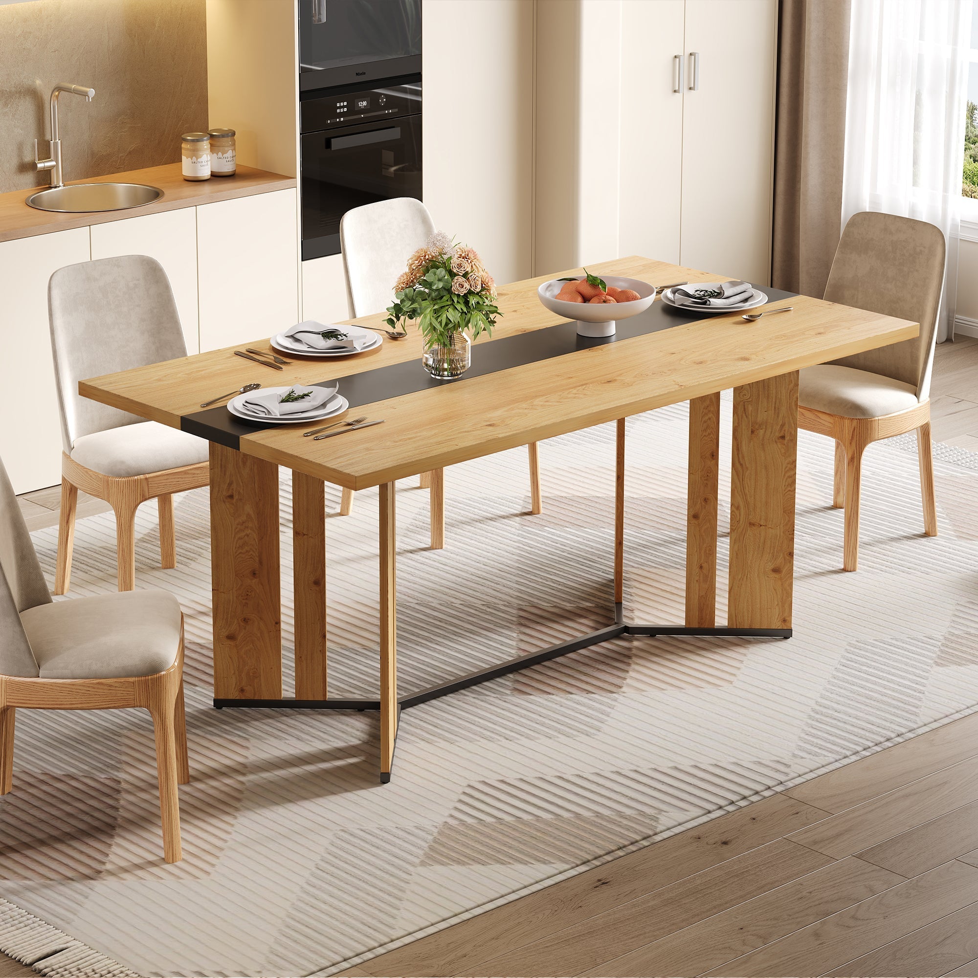 Scandinavian Dining Table 150cm, 2.8cm Thick, Waterproof, Oak Wood