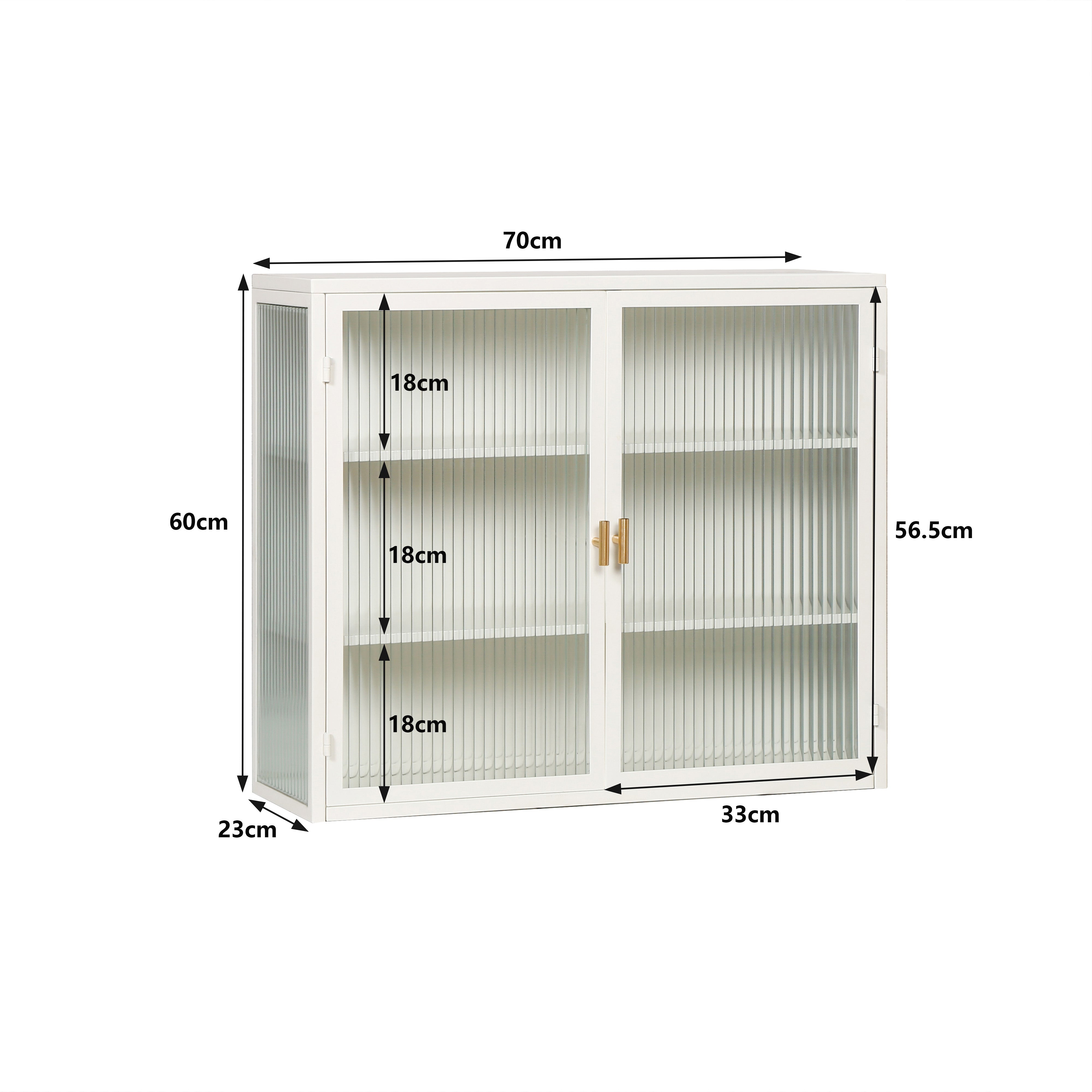 70CM Glass Doors Modern Two-Door Wall Cabinet with Three-Tier Storage White