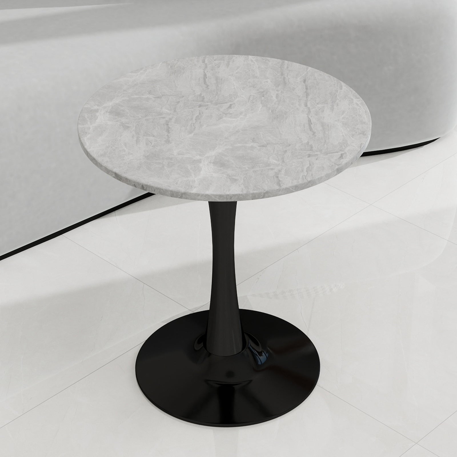 Coffee Table Mid-Century Modern Round Marble Top 27.6-inch - Black
