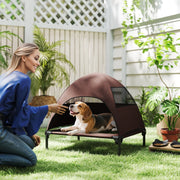 Hundebett für draußen mit Dach, erhöht, für mittelgroße Hunde, Kaffee