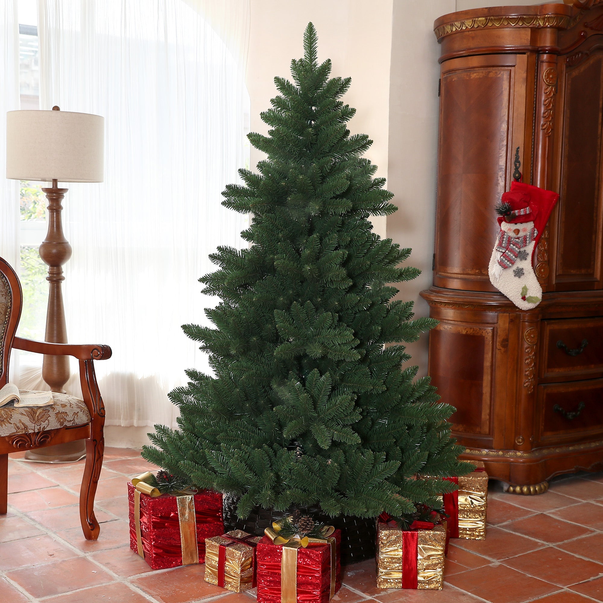Artificial Christmas Tree, 180cm 880 Tips, Foldable Steel Base, Flame Retardant, Green