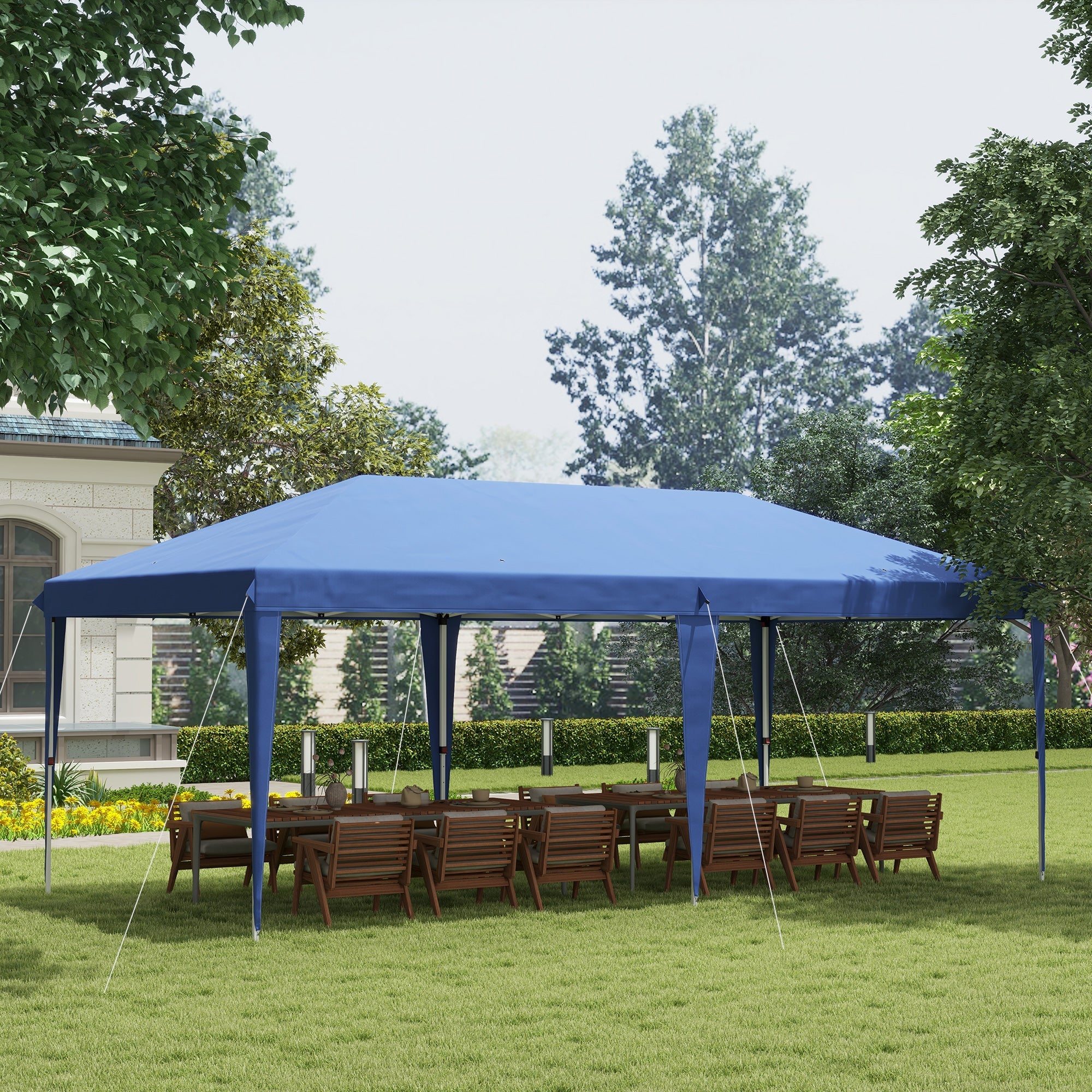 6 x 1.6 M Double Canopy Pull-Out Side Awning with Steel Frame, Blue