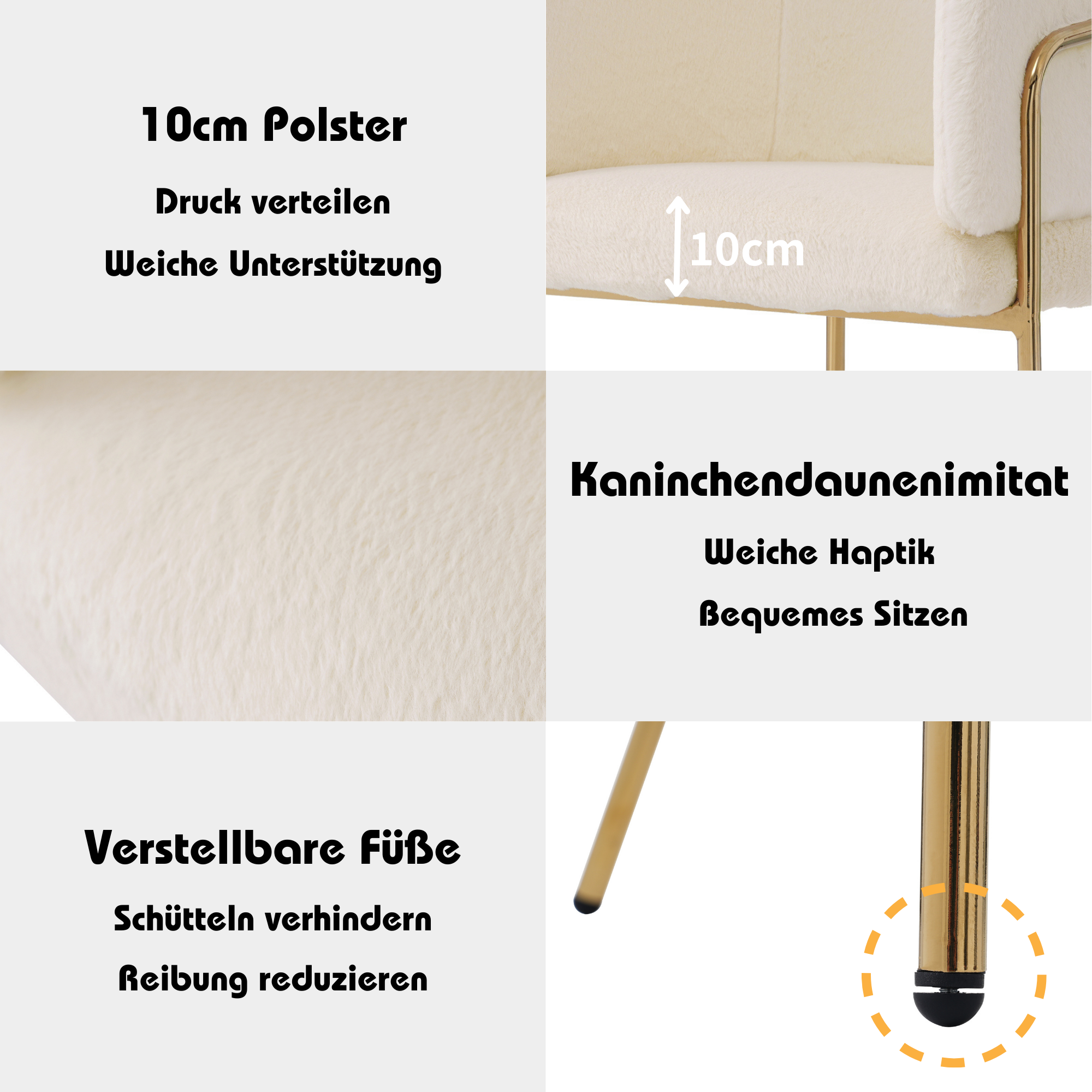 Leisure Chair, Single Dressing Dining Chair with 4 Metal Legs, Imitation Rabbit Down Beige