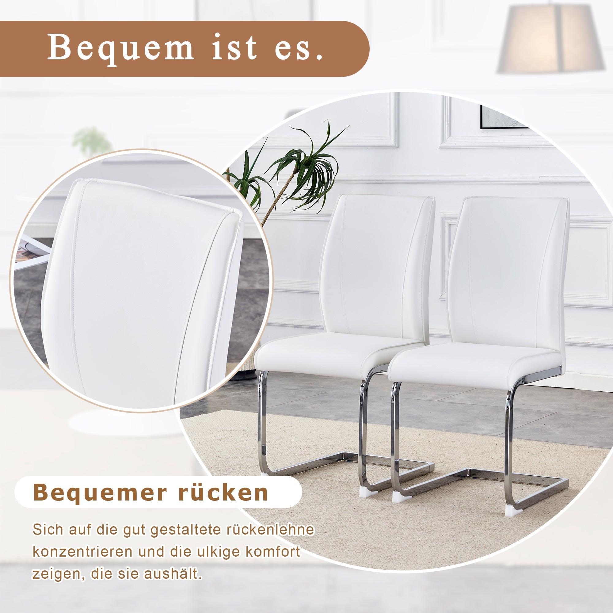 Chairs Set of 2 Elegant Modern PU Comfort Cushion Silver Metal Legs - White