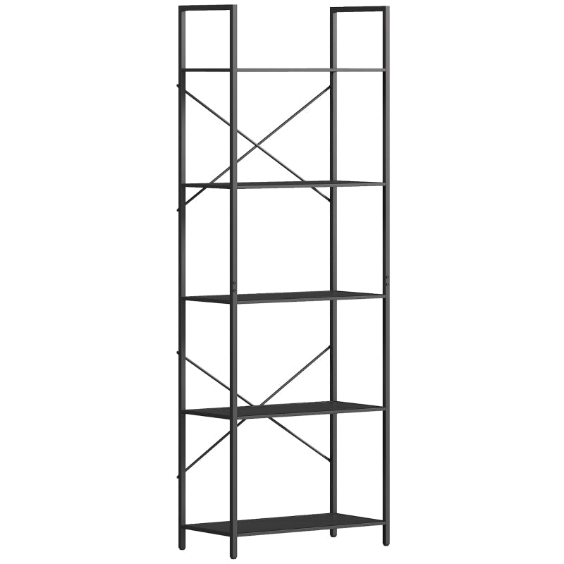 Bookshelf Freestanding 5-Tier Industrial Open Storage Metal Frame Black